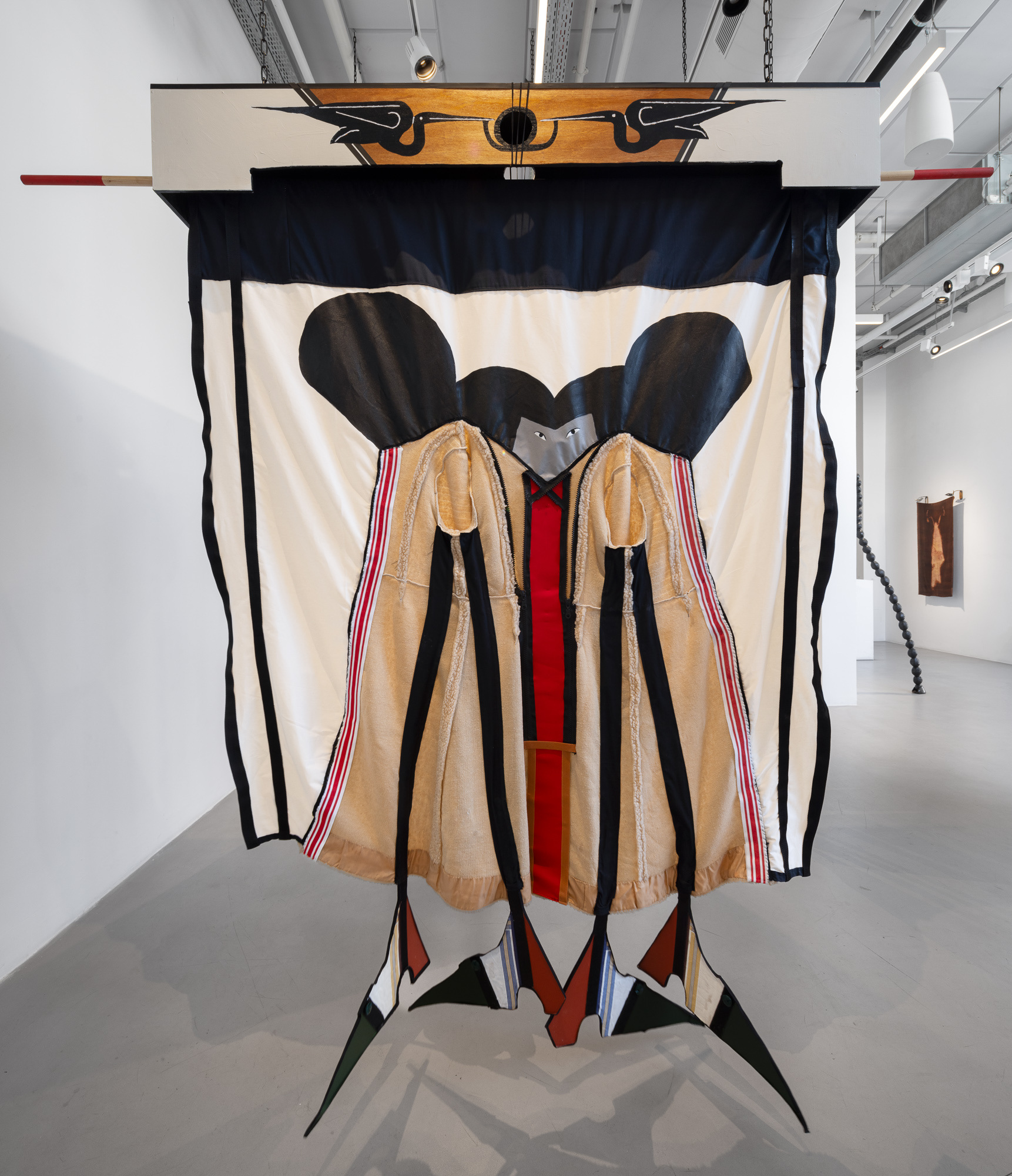 Duet, 2024, Fabric, wood, cardboard, buttons, acrylic, zipper, rubber, 220X150 X15 cm