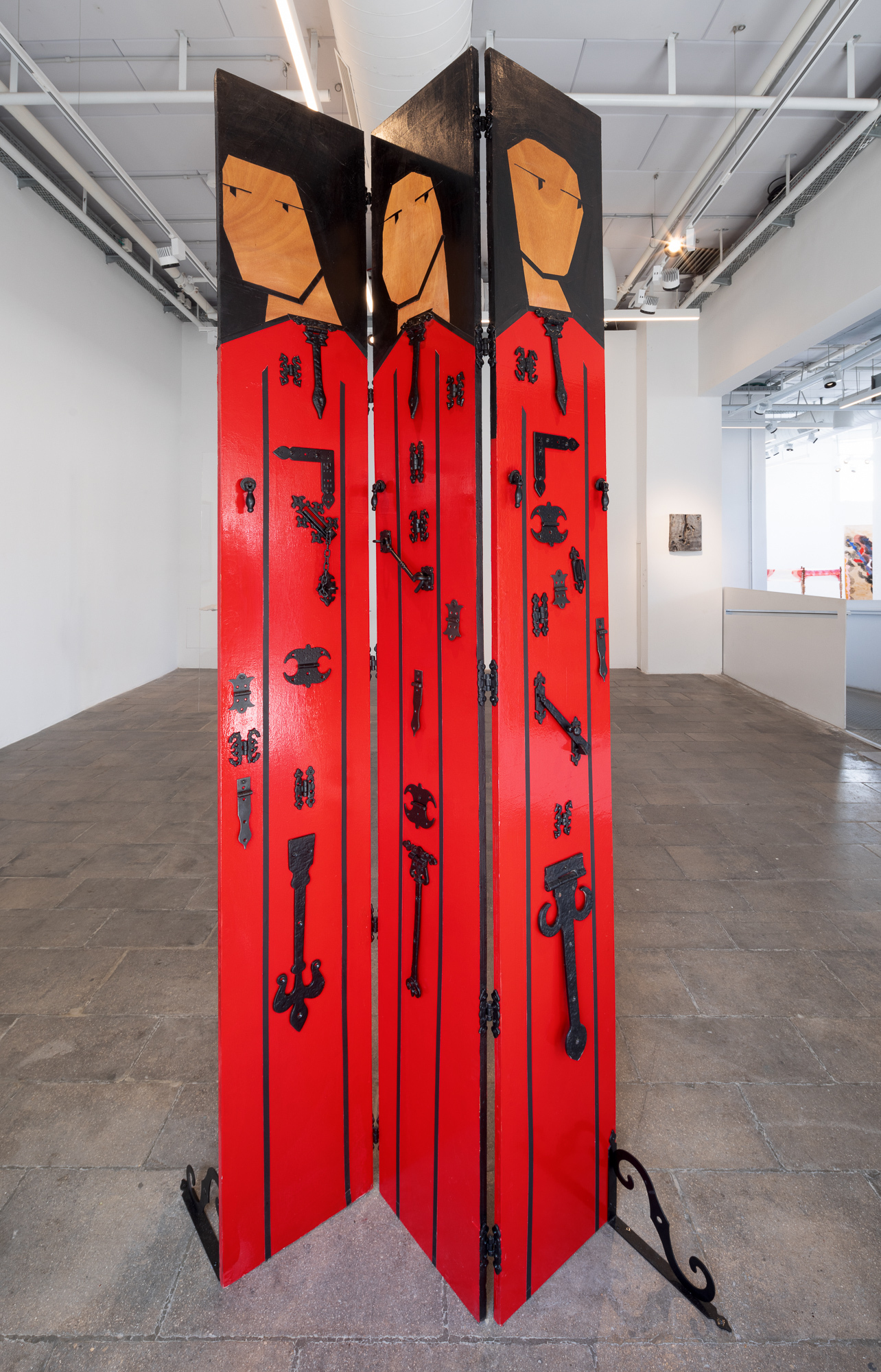 Looking Back, 2024, Wood, acrylic, industrial paint, metal affixings/fixtures, insulating tape, 220X100 cm