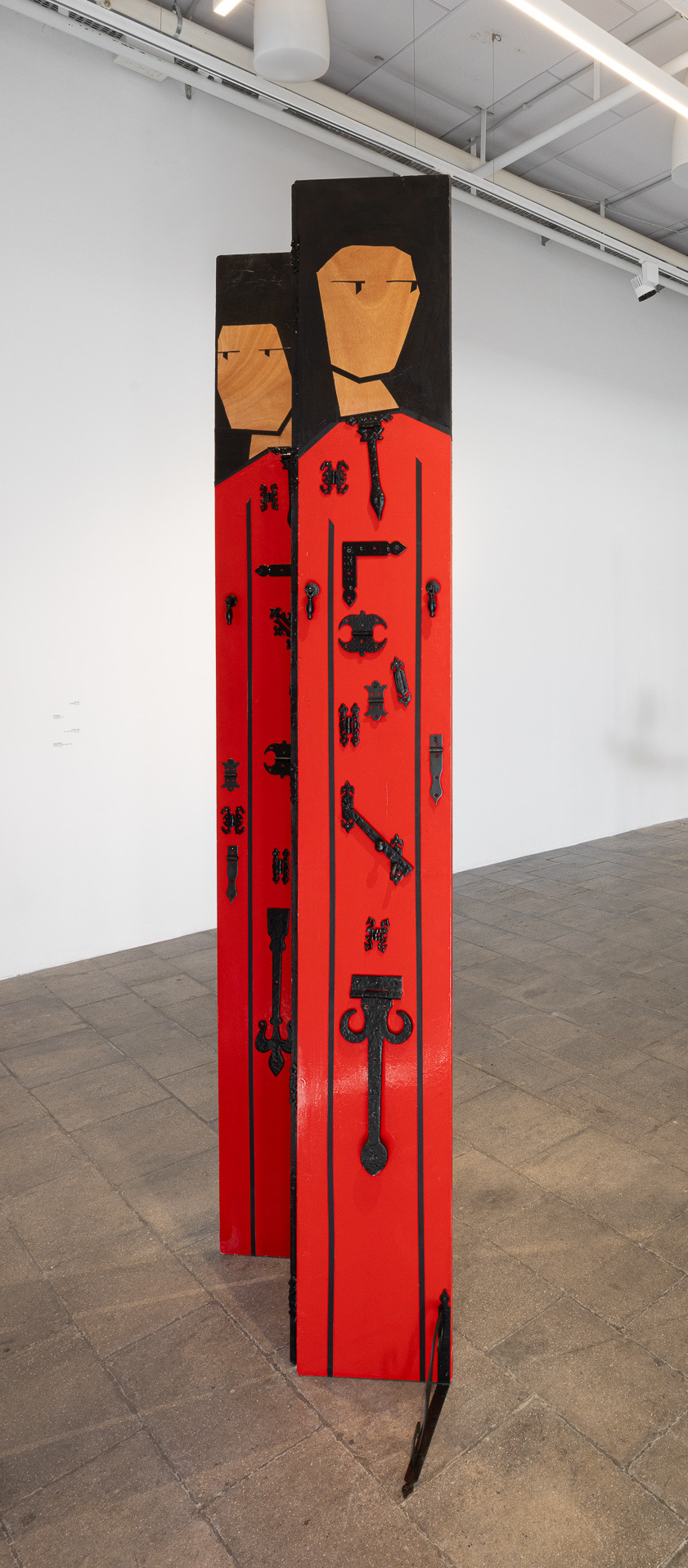 Looking Back, 2024, Wood, acrylic, industrial paint, metal affixings/fixtures, insulating tape, 220X100 cm
