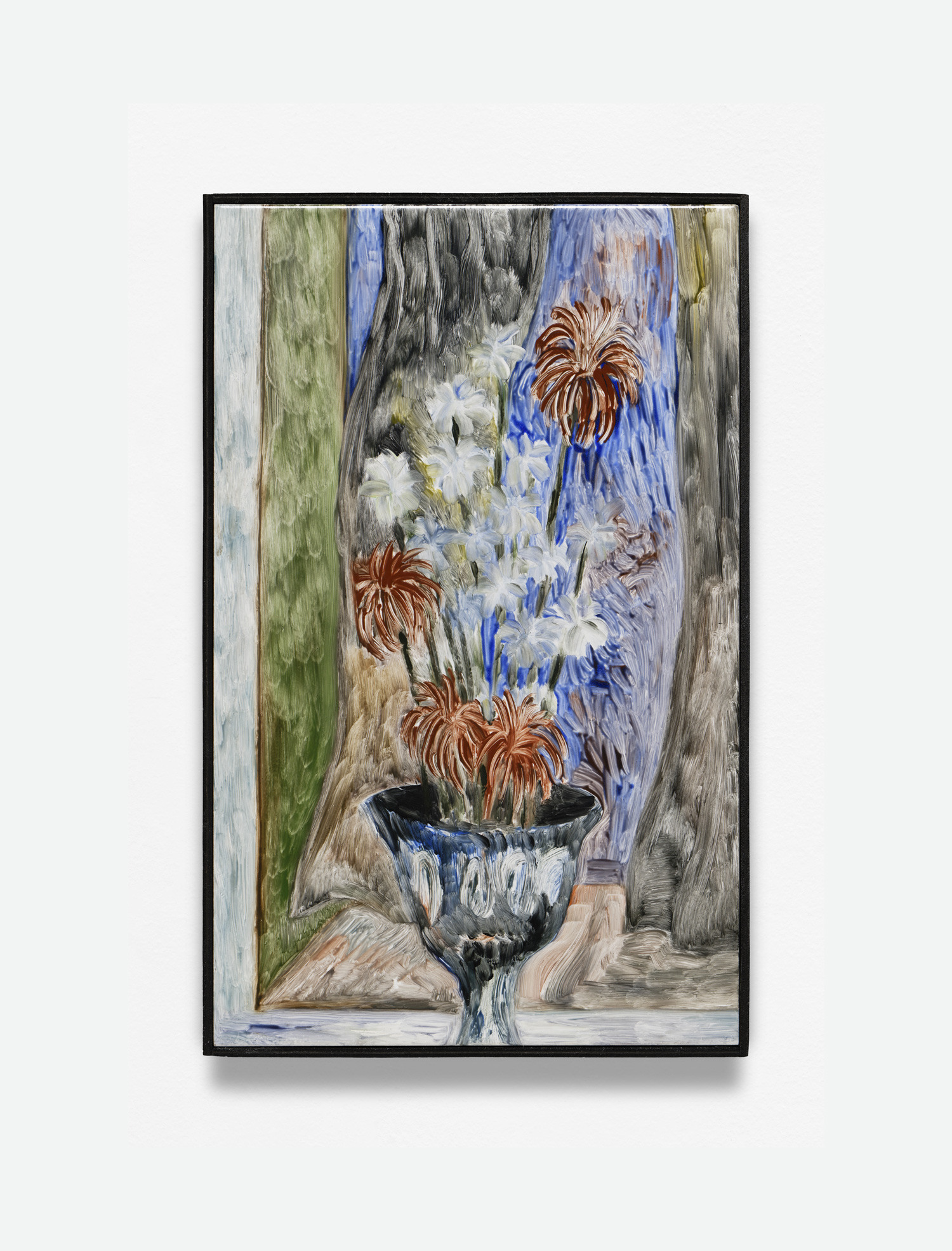 La Vie Musicienne (M), 2023 Painting on glazed earthenware, baked, mounted on plywood, artist frame 41 × 25,8 cm