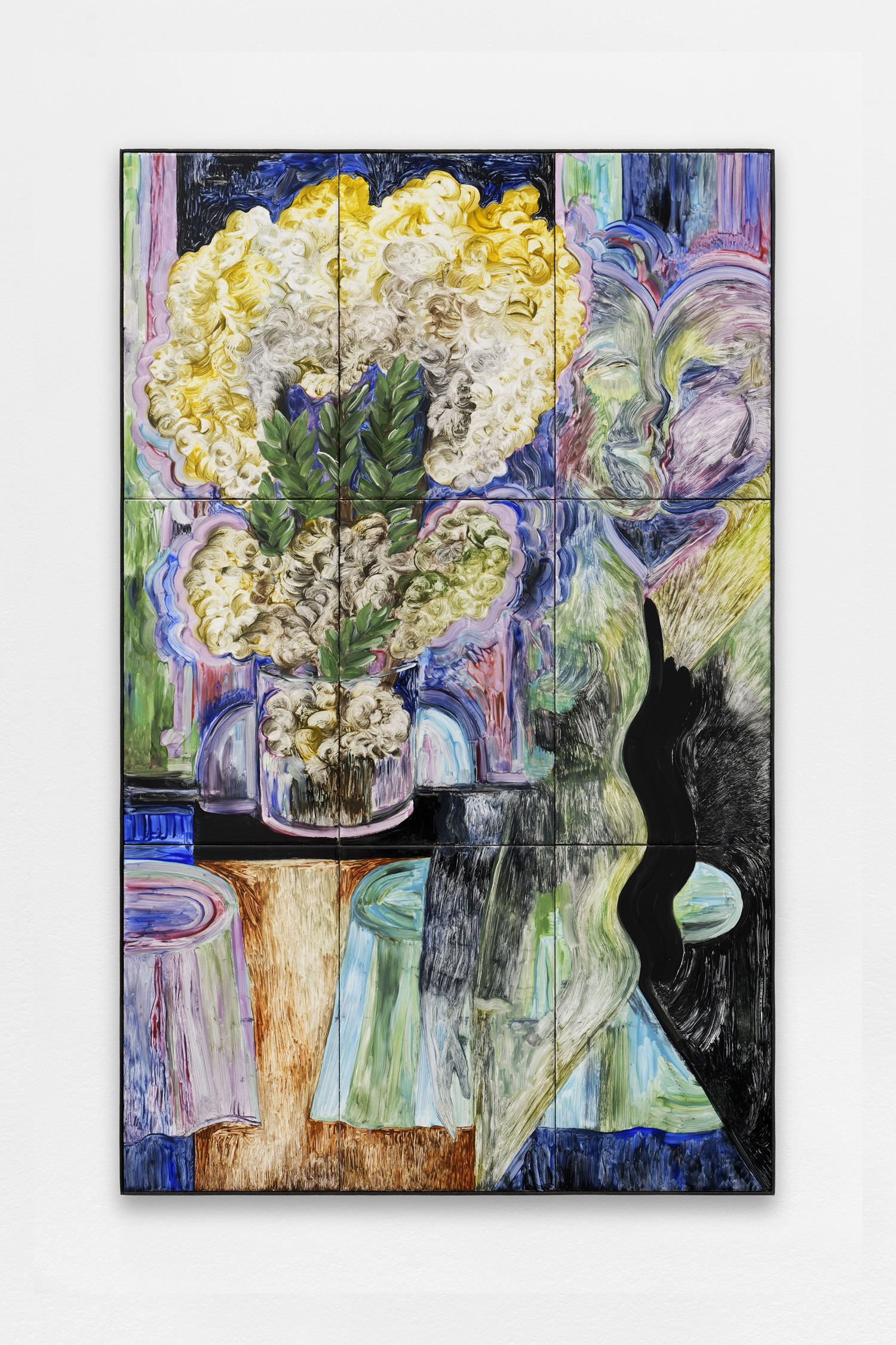 Mon chéri (L), 2024 Painting on glazed earthenware, baked, mounted on plywood, artist frame 120,8 × 75,6 cm