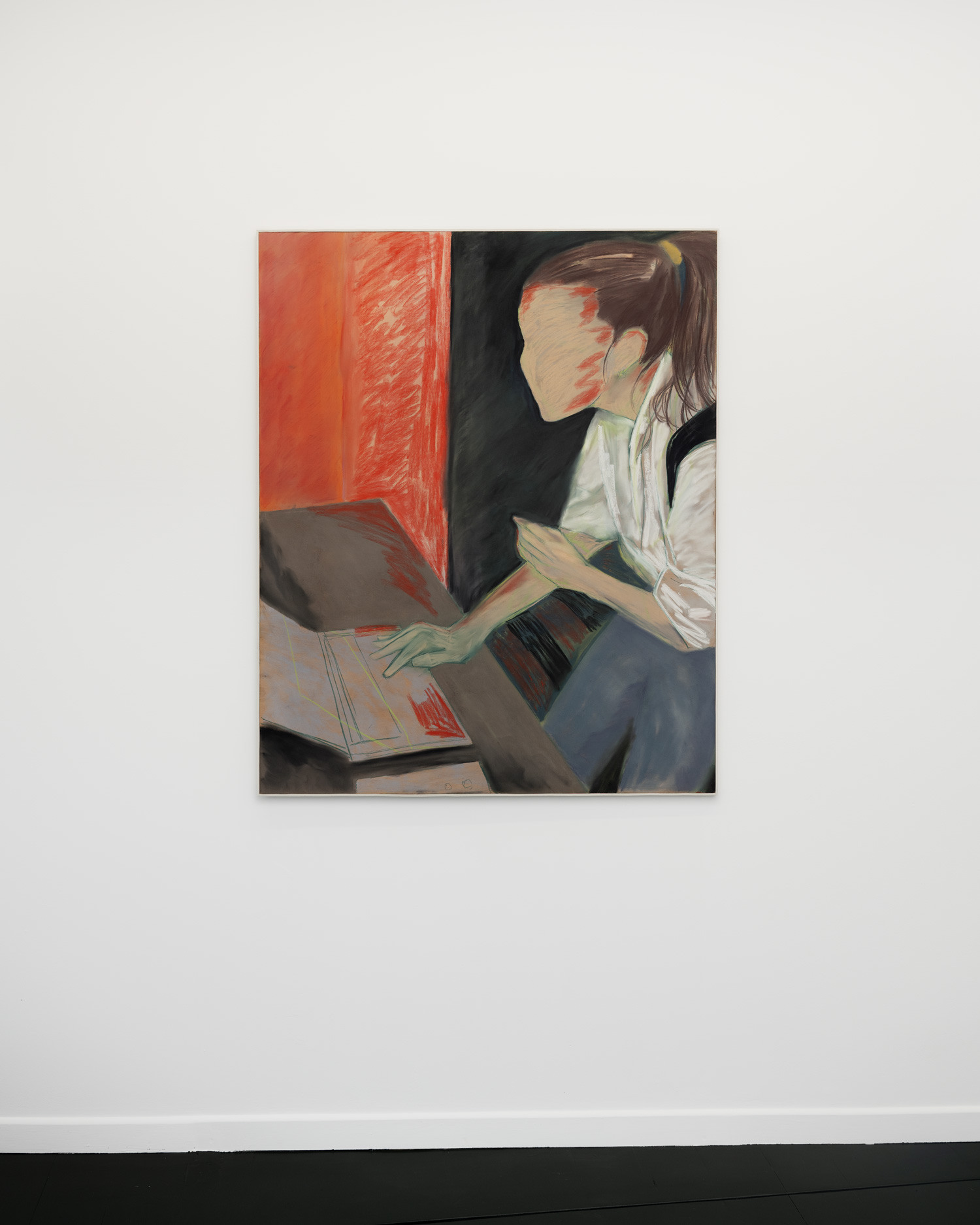 Louise, 2024 Soft pastel on wood, artist frame 120,8 × 100 cm