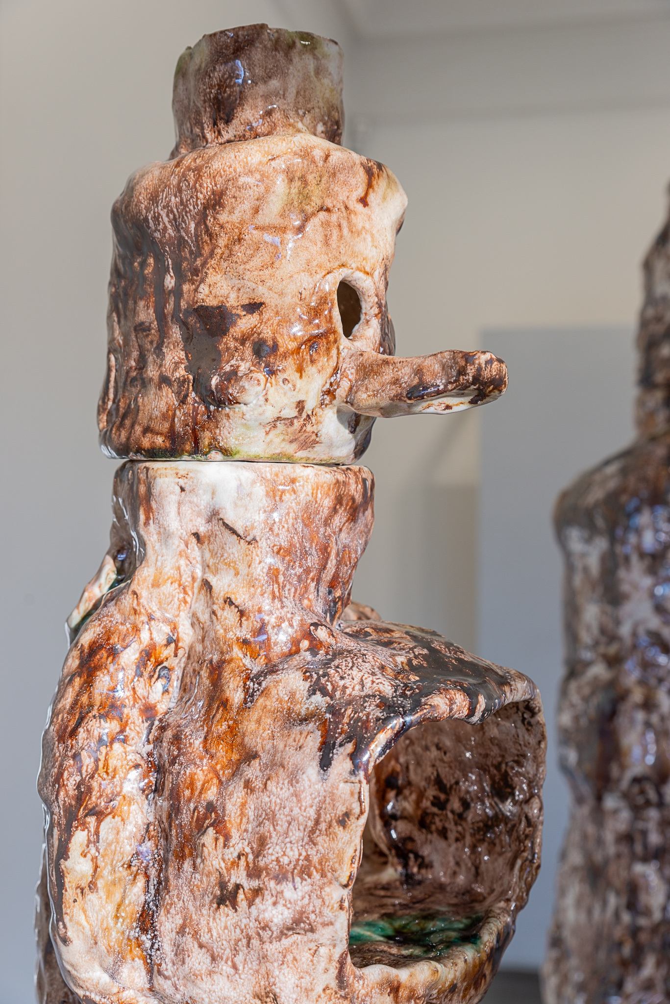 Detail, Floor pot (with chiminea and birdhouse), (2024) Glazed stoneware, Courtesy of the artist and Norwegian Sculptors Society