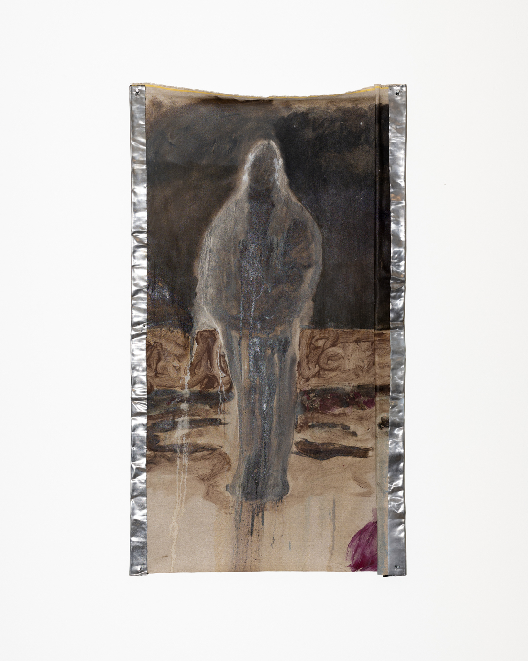 Mounir Eddib, untitled. 2024, Oil paint derived from Winterslagse brick, tar and lead on canvas