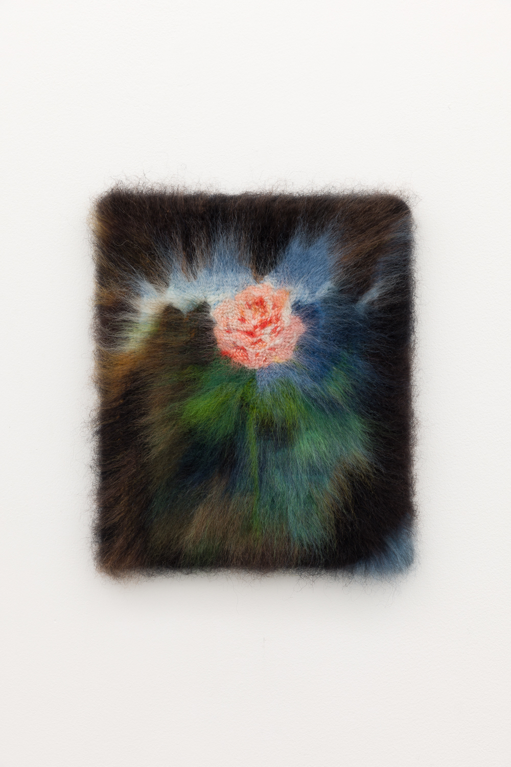 Maria Szakats, PIVOINE, 2024 Mohair embroidered on cotton toile, 28.5 x 24 cm