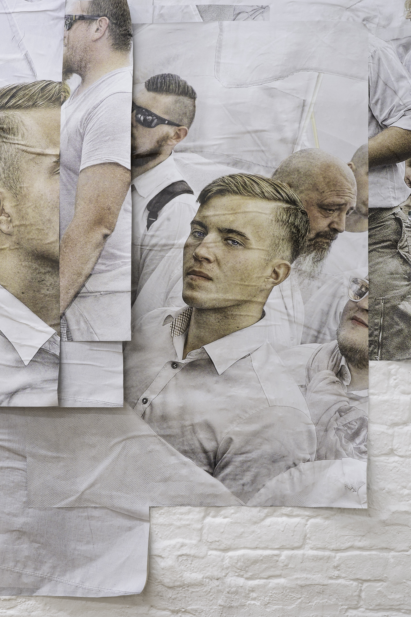 Satoshi Fujiwara, Bleached, Print on blueback paper, 2017â2023. Courtesy the artist. Installation view of the exhibition Bleached at red, Berlin, 2024.