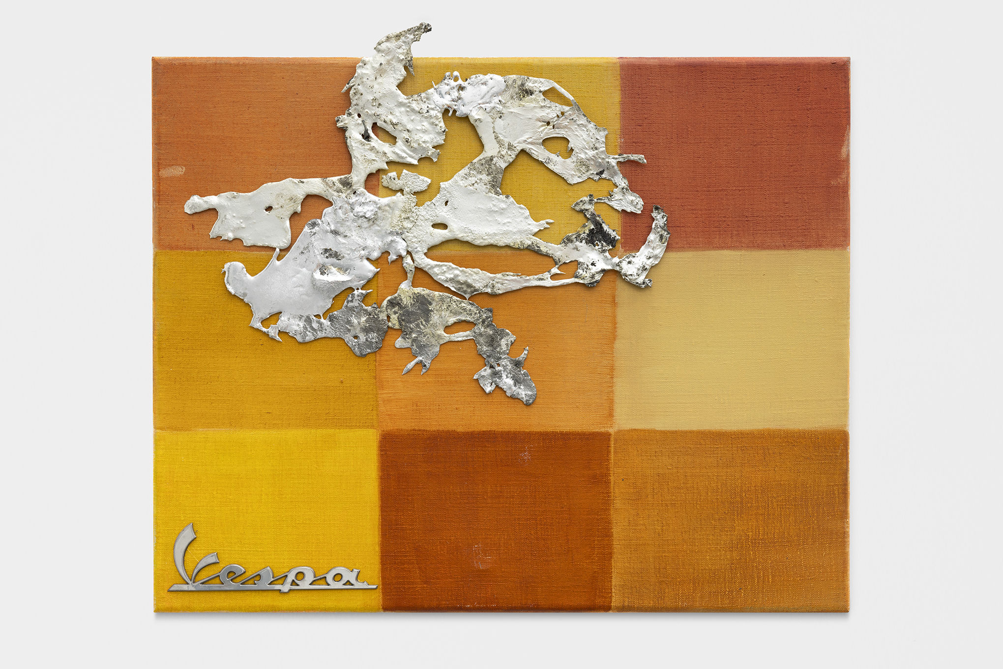 Josef Strau, Itâs a Vespa, 2024, oil on canvas, tin (magnets verso), 40x50 cm, Courtesy the artist and Diana, Milan
