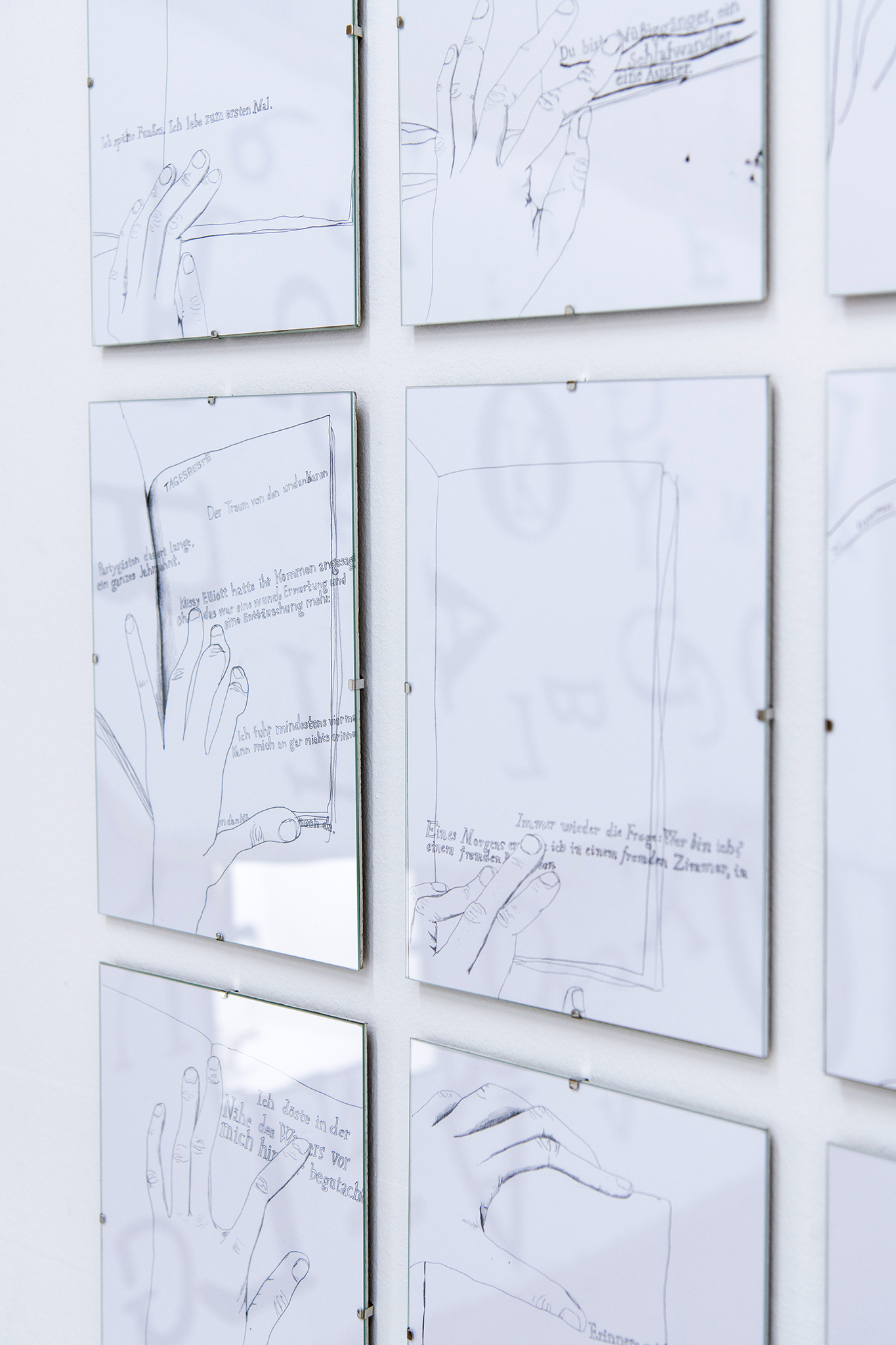 Lucia Graf, Reading Hands, graphite on paper, 24 sheets, 2024