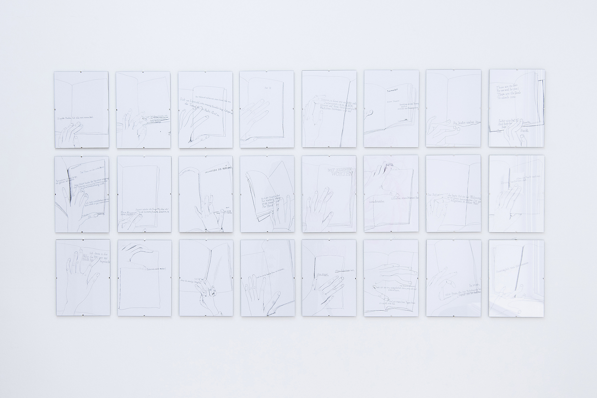 Lucia Graf, Reading Hands, graphite on paper, 24 sheets, 2024