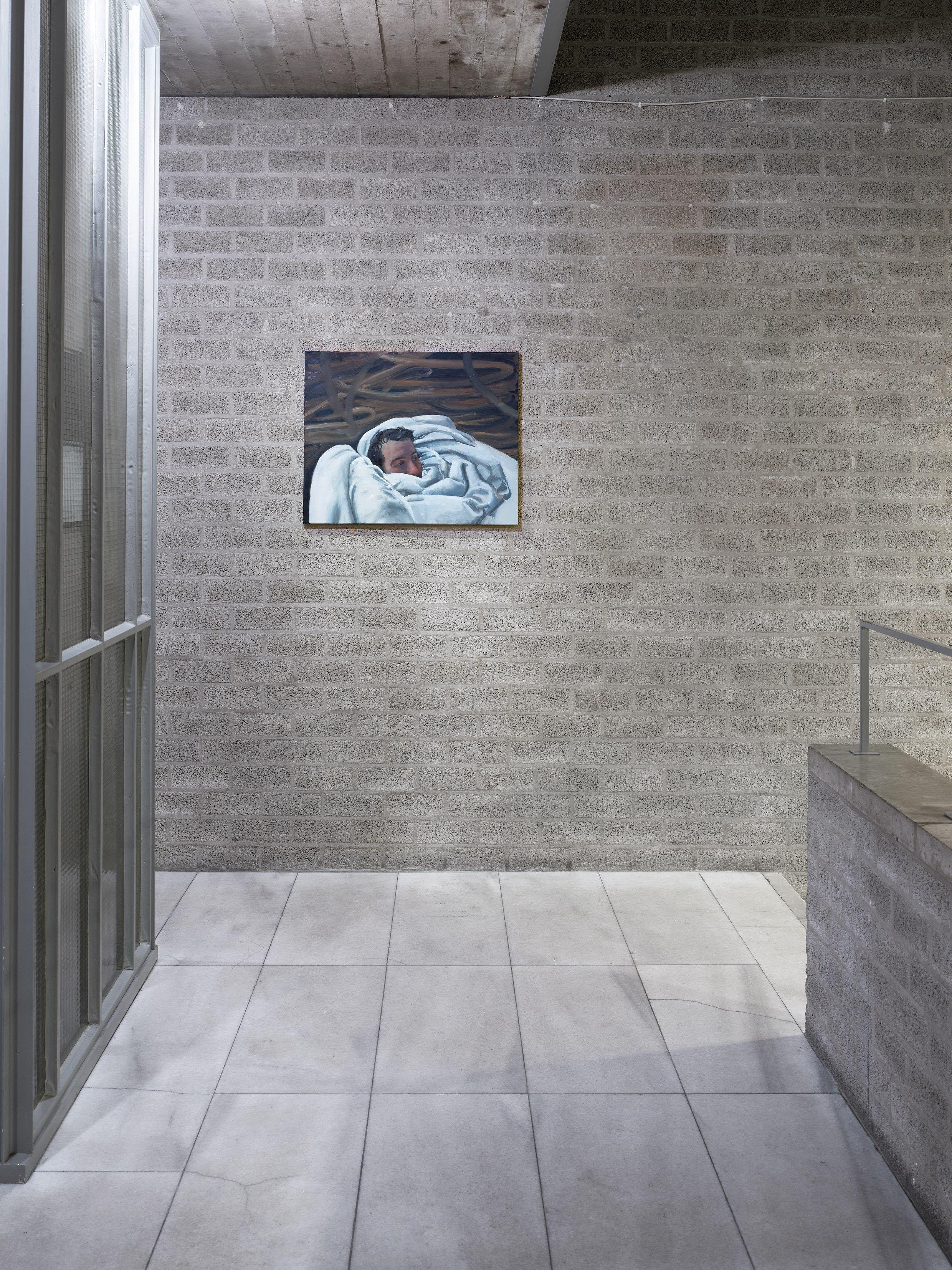 Murat Önen, Thèo under the blanket, 2024, oil on linen, 61 x 76 cm