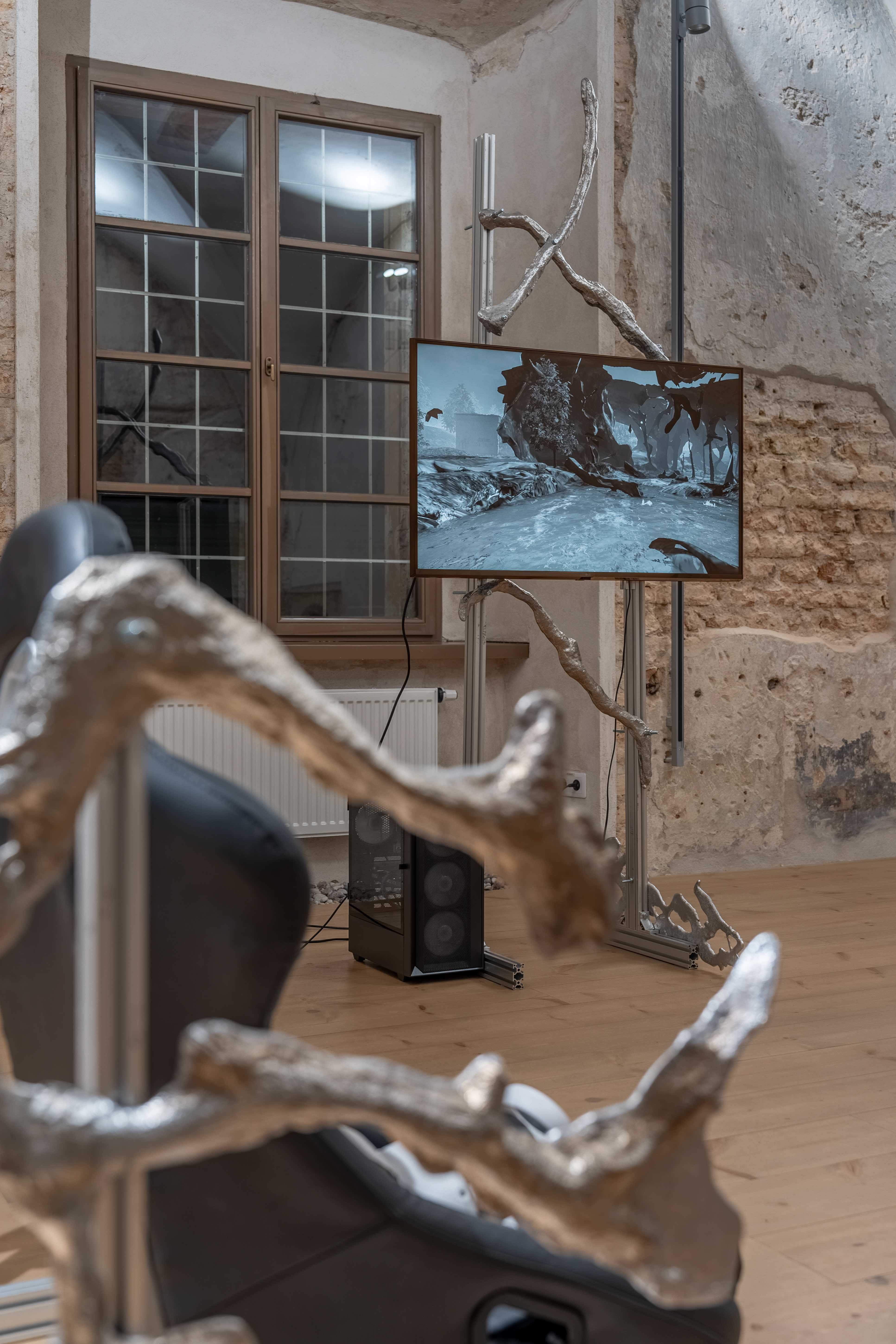 Mantas Valentukonis, Quagmire, 2024, VR simulation, aliuminium construction.