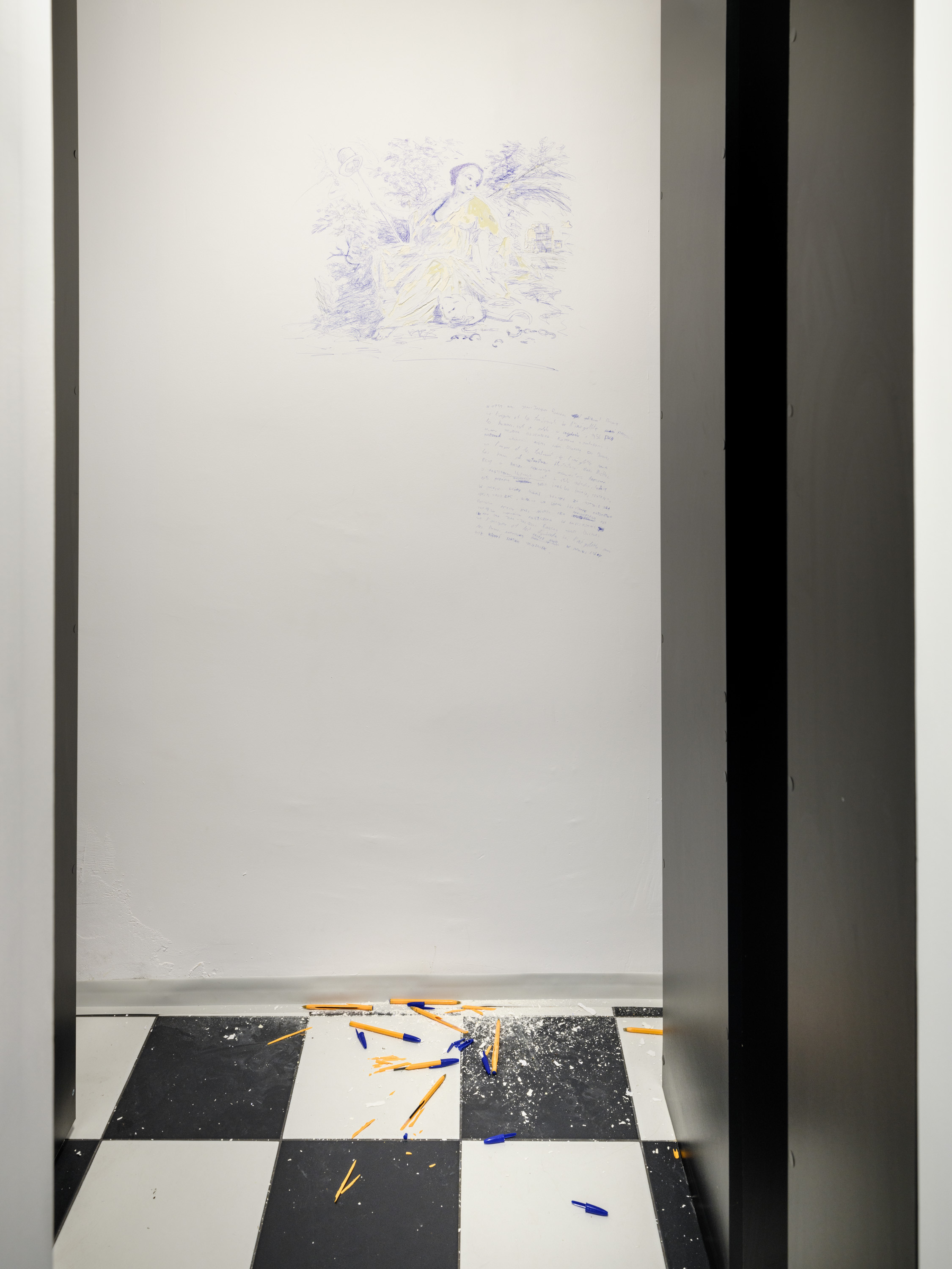 Tomek Paszkowicz "How Difficult It Is to Imagine a New World", 2024, Illustration from the Cover of Discourse on the Origin and Basis of Inequality Among Men by J. Rousseau, Pen on Wall
