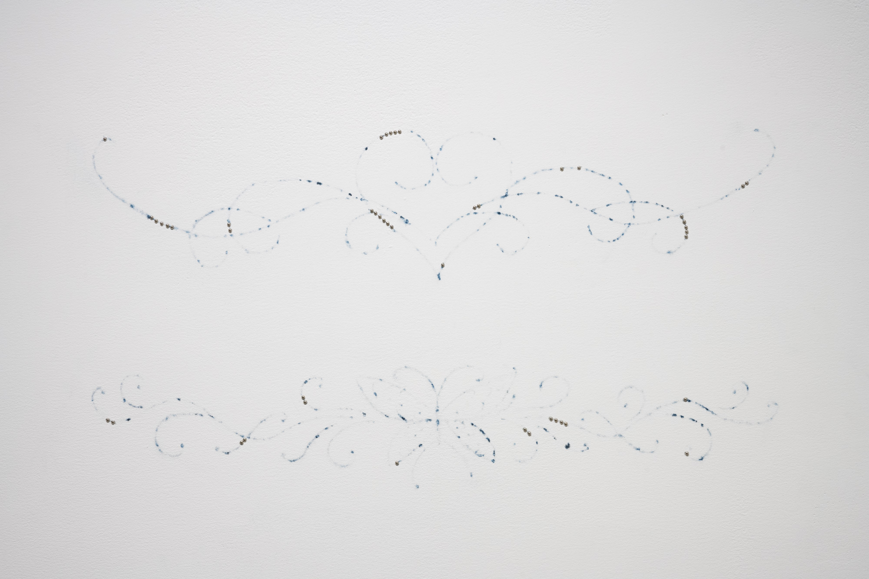 Cindy Hill, "We used to take turns drawing on each otherâs backs (Tramps)", denim, 27â x 14â, 2024