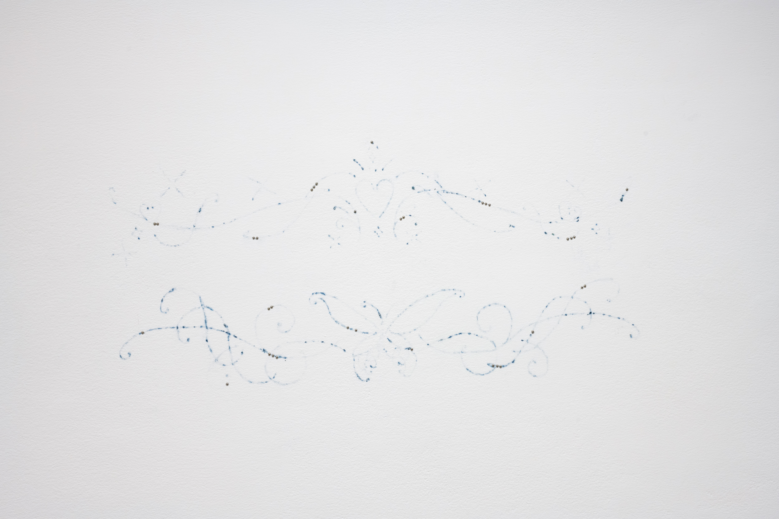 Cindy Hill, "We used to take turns drawing on each otherâs backs (Tramps)", denim, 27â x 14â, 2024