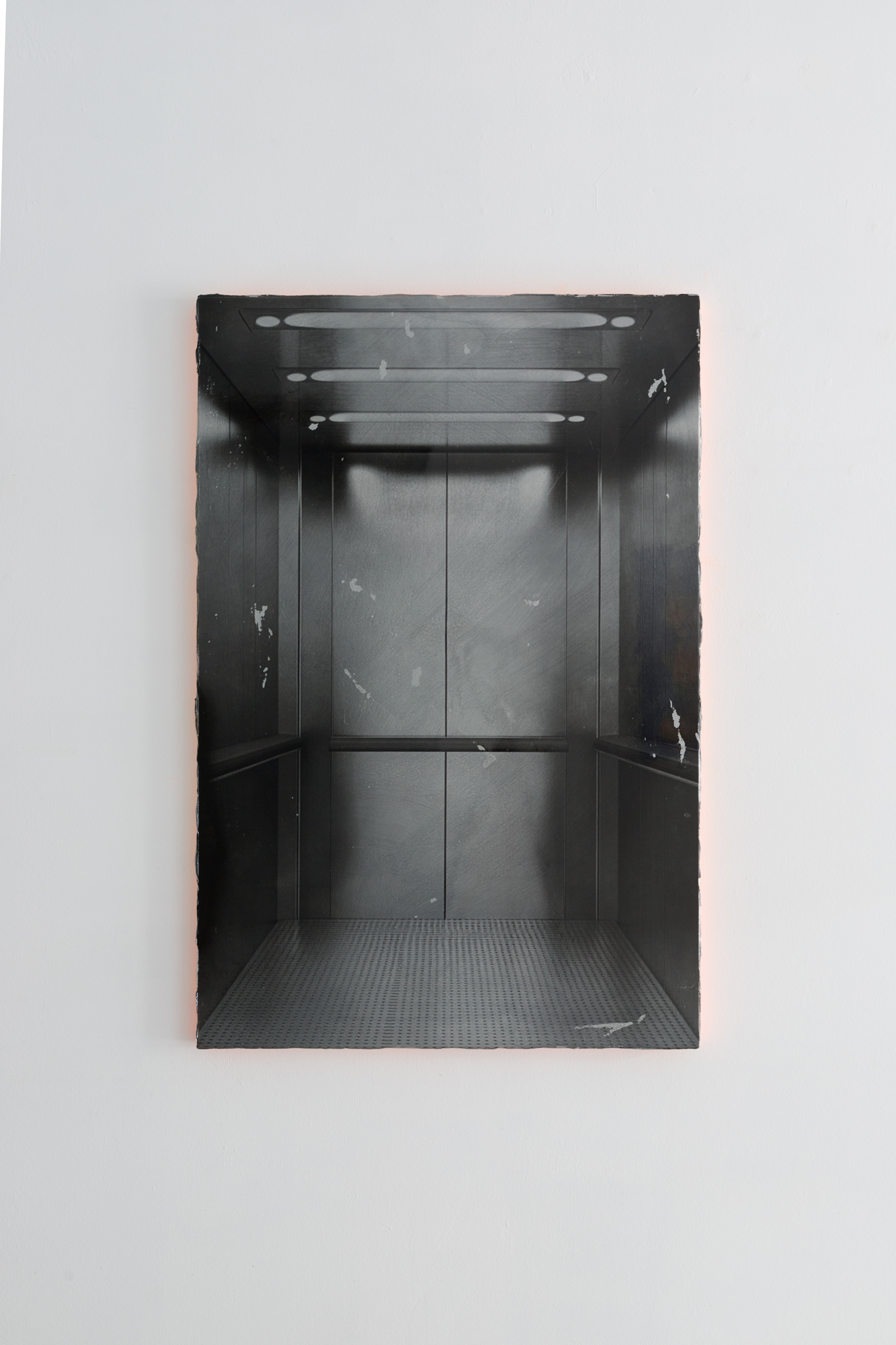 Elevator Pitch (*3)(2024). Transfer print, lacquer and clear coat on wood. 120 x 80 cm