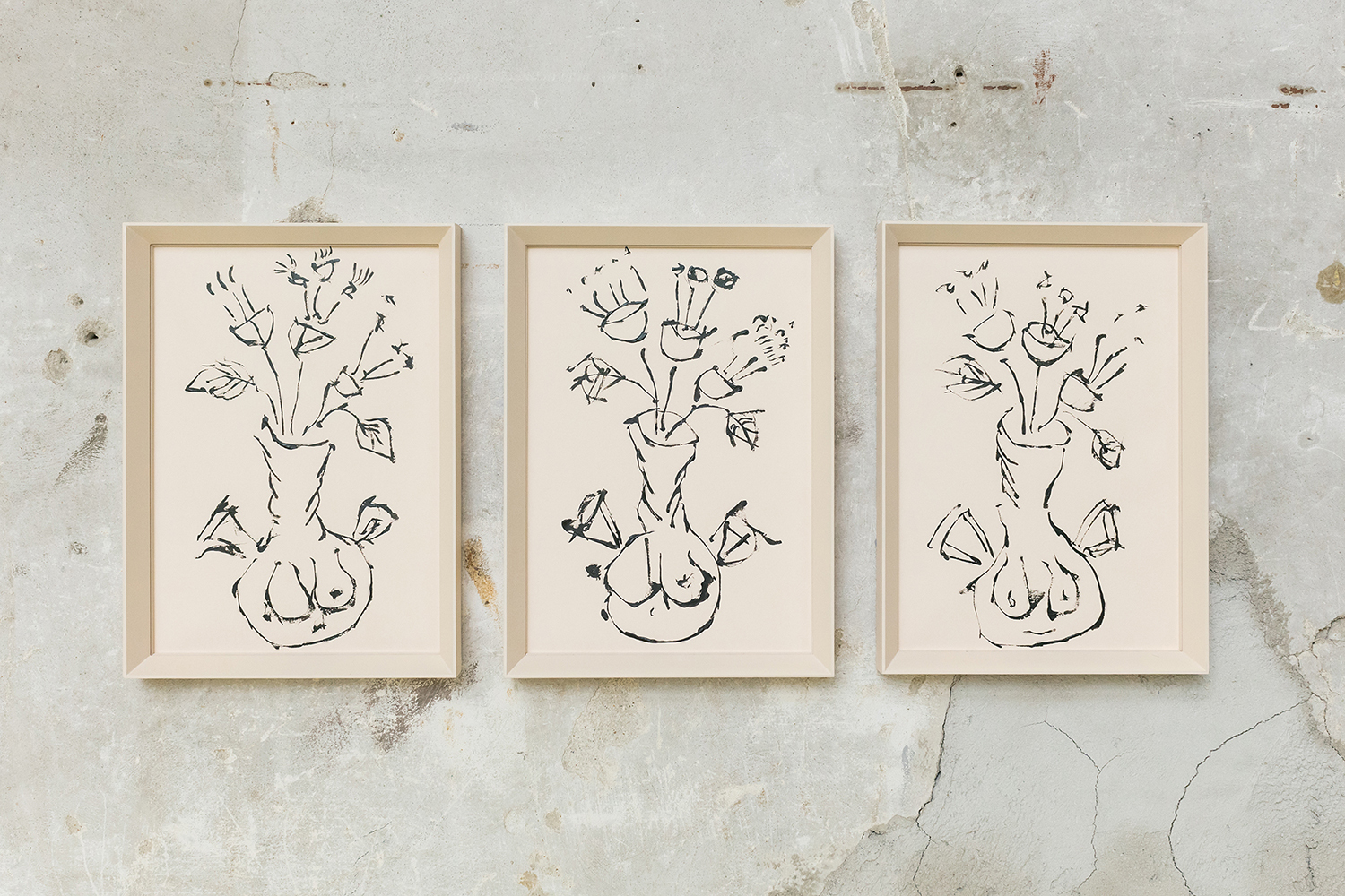 Lucia Leuci, Voglio catene, 2024, Acrylic on paper 23x31,5 cm (x3), Three unique and indivisible specimens