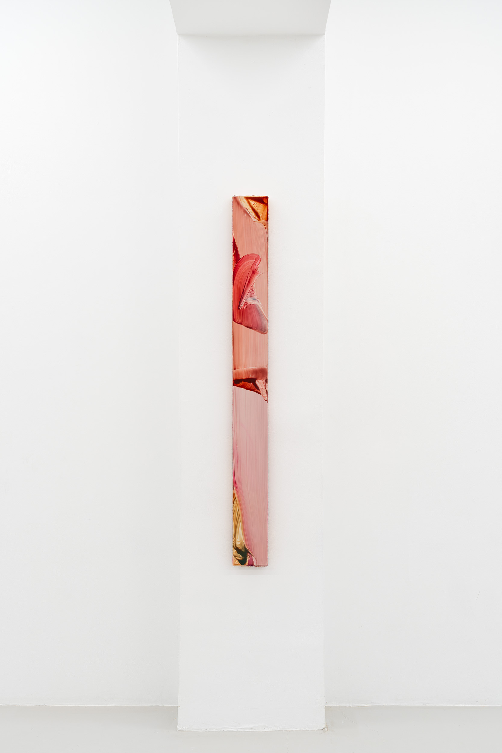 Markus Saile, "Pipe#48", 2024, signed & dated verso, oil on wood, 137 x 13 cm.
