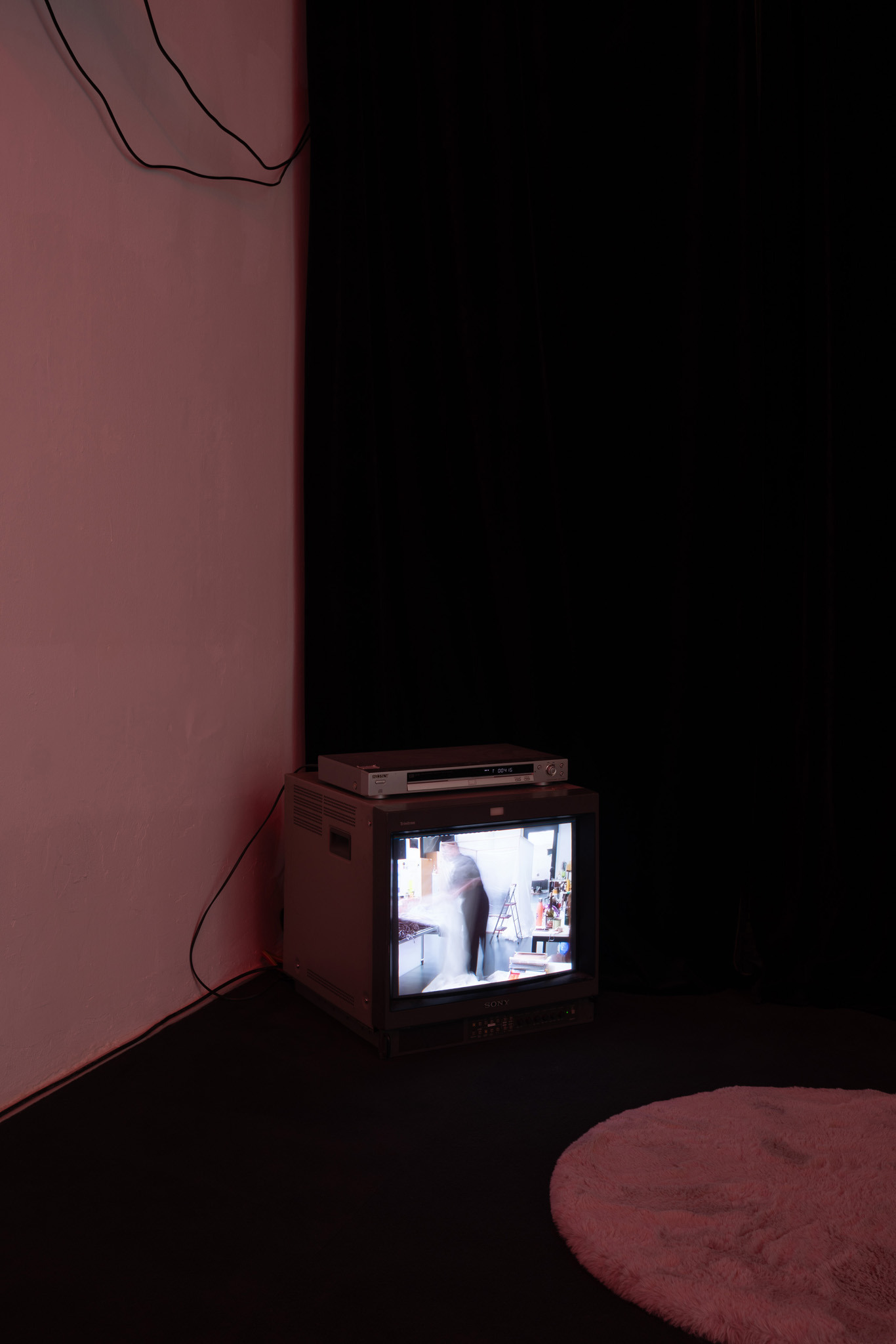 Luis Javier Murillo Zúñiga, Archival Footage, video collage loop 33min55, exhibition view LA TERRE': My Likeness in Relics at Bistro 21, © photo by Laura Wichmann, 2024