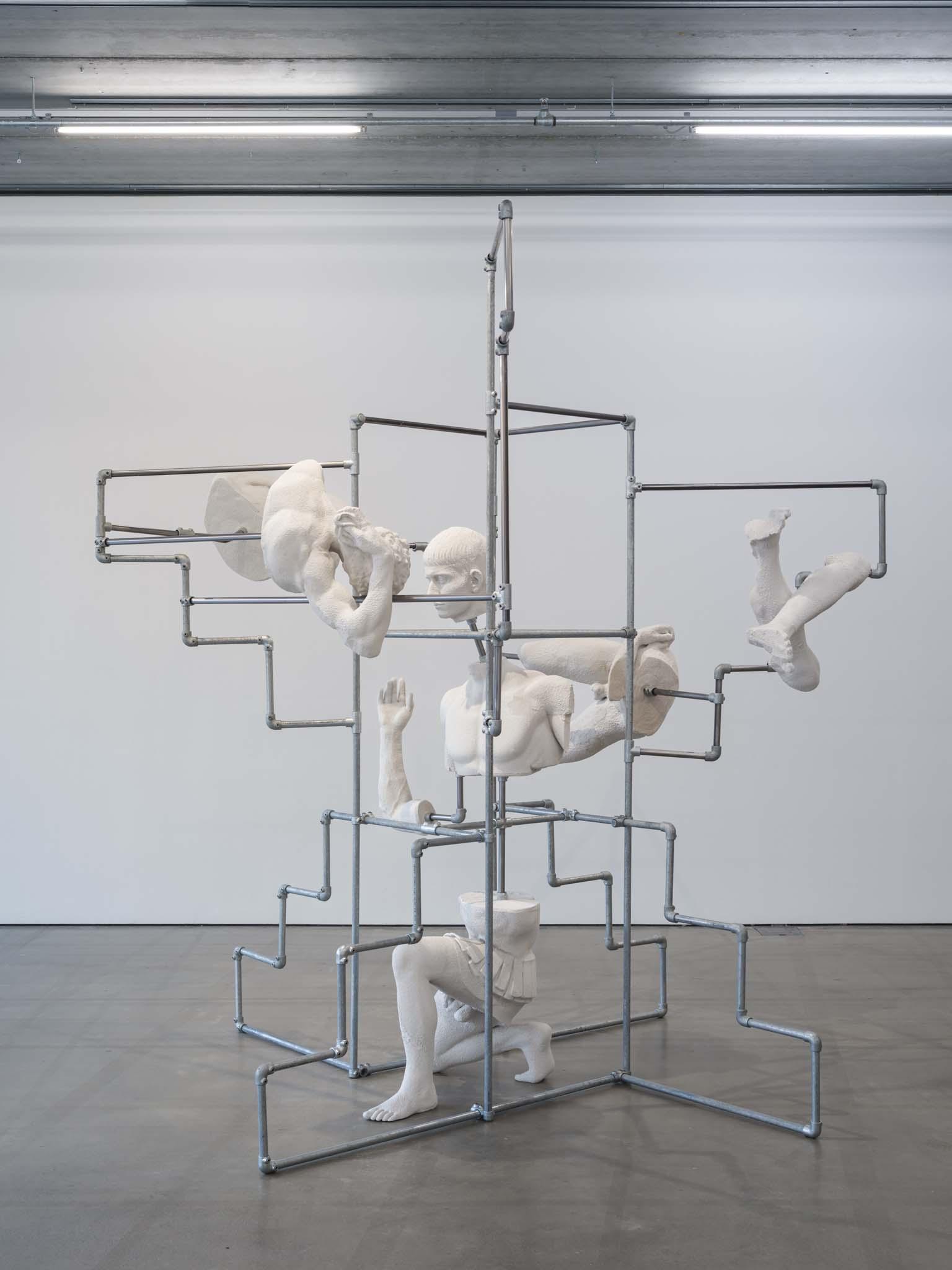 Krasch, 2024 350x300x300 cm, Steel, galvanized steel, PLA, plaster, scaffolds