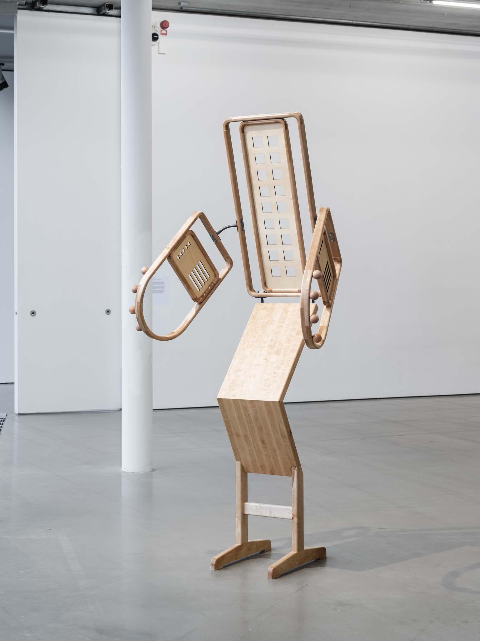 Standmaschine I, 2023 220x80x60 cm, Birch, steel, Collection of Public Art Agency Sweden