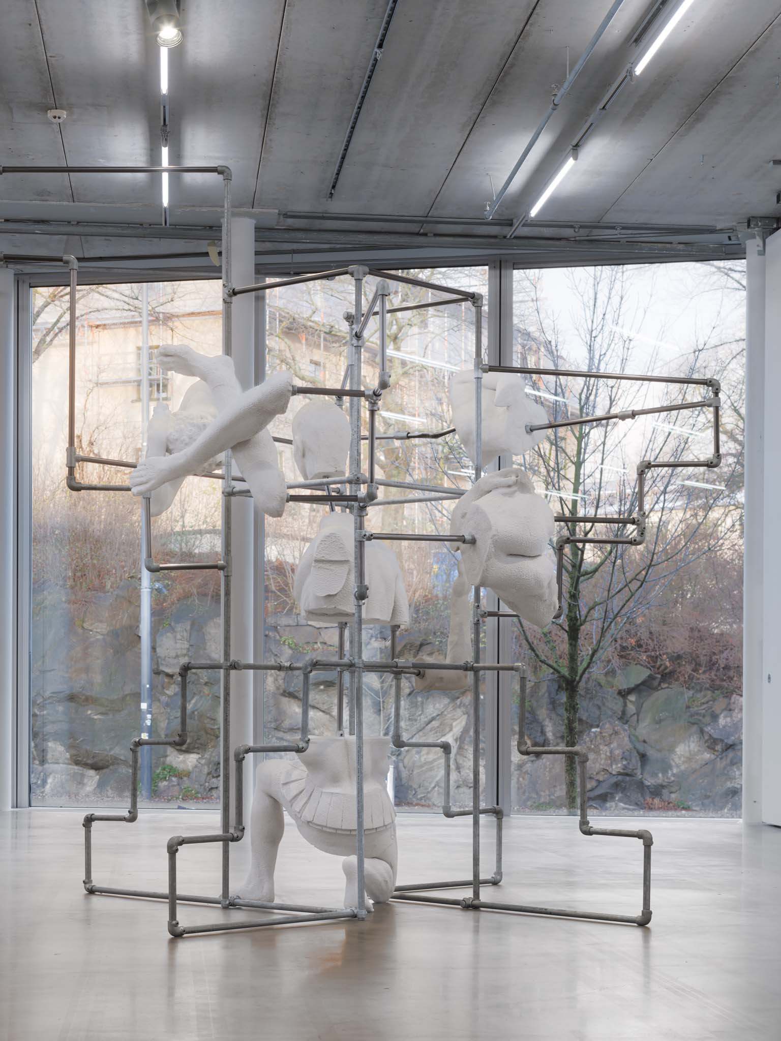 Krasch, 2024 350x300x300 cm, Steel, galvanized steel, PLA, plaster, scaffolds