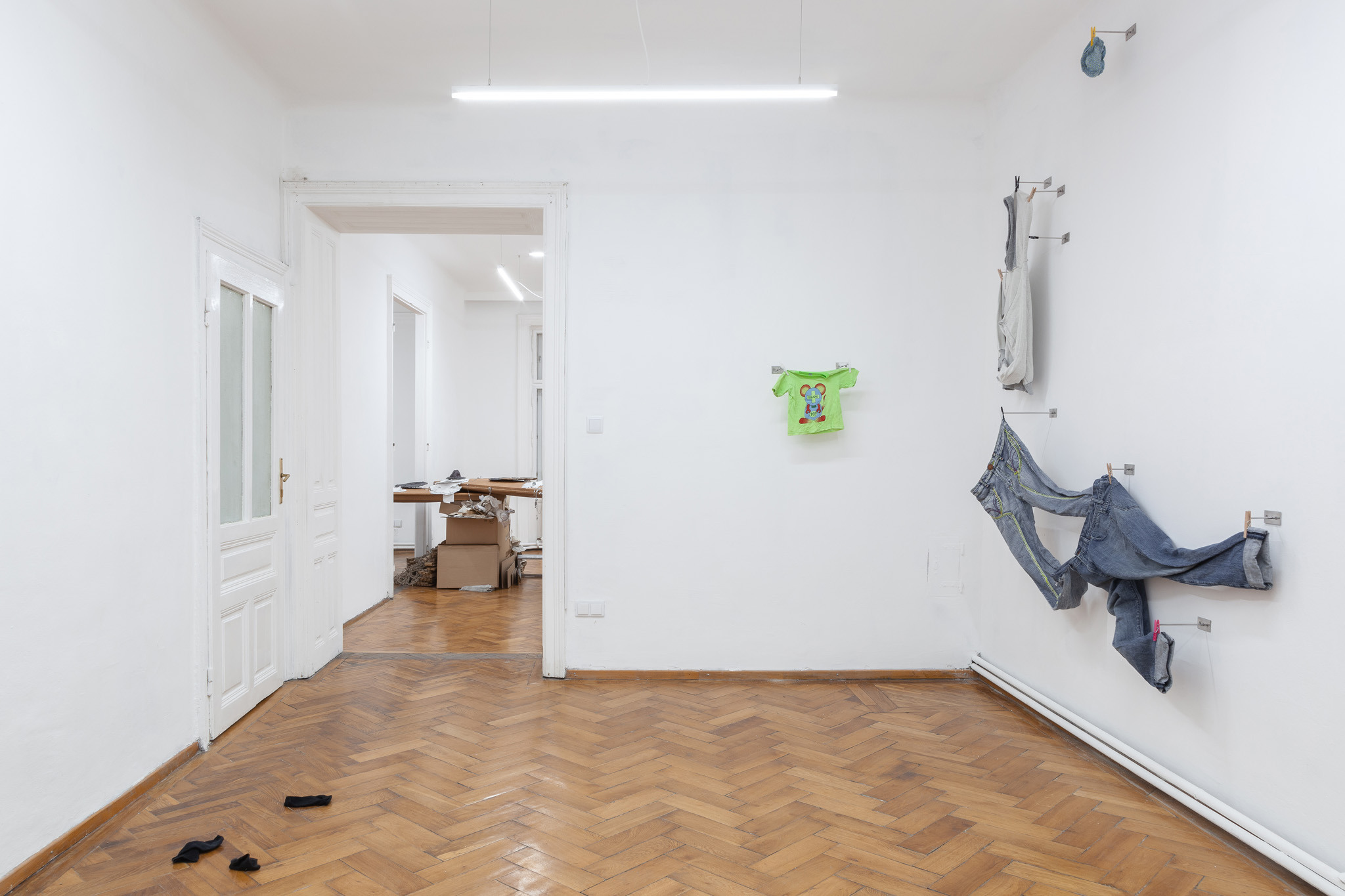 Hannah Heilmann, The other thing is clothes (TOTIC), 2024  Stainless steel, screws, clothes pins