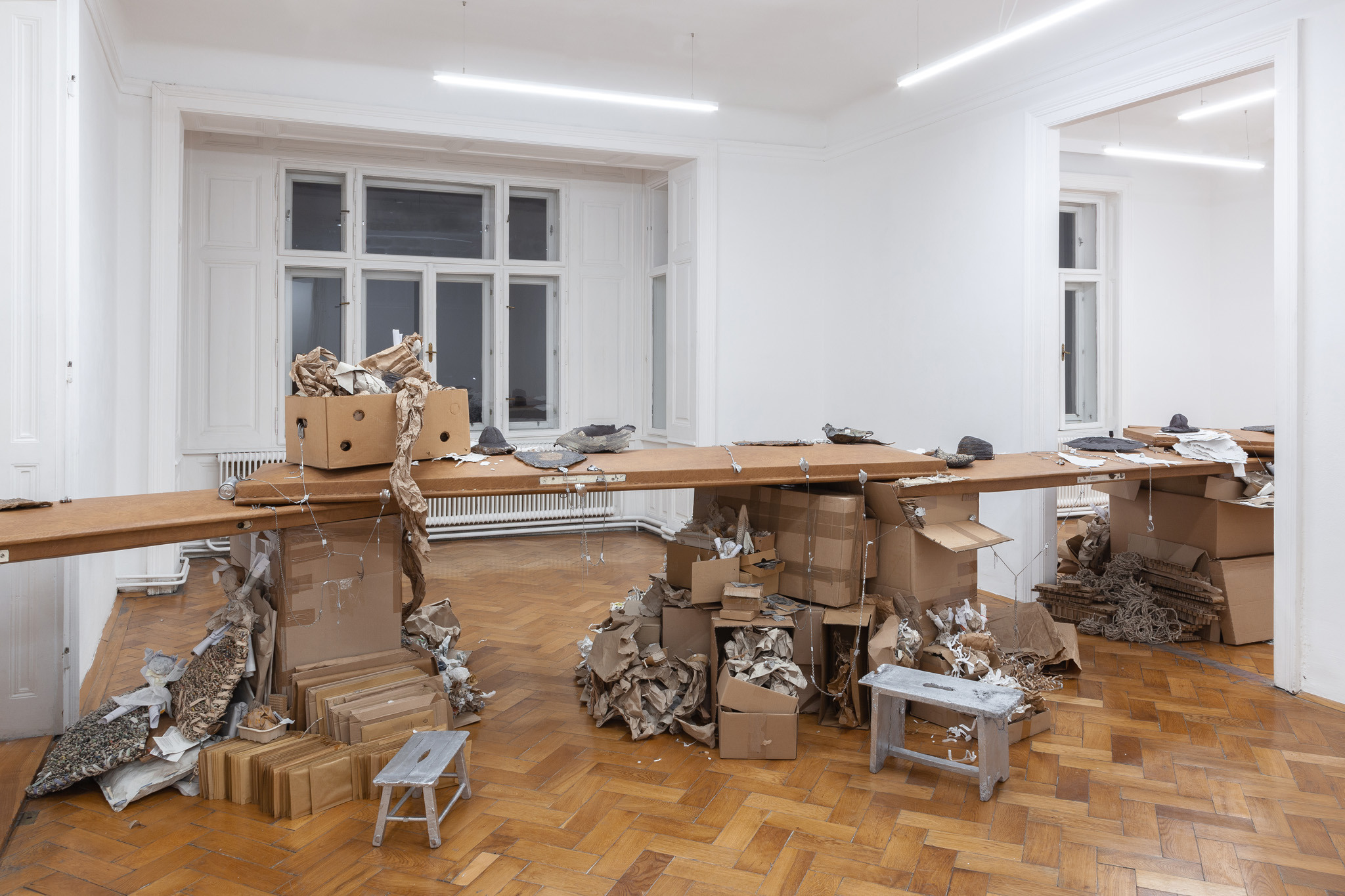 Birke Gorm & Hannah Heilmann, down on the cloth like a thunder shower, 2024, installation view, Loggia, Vienna