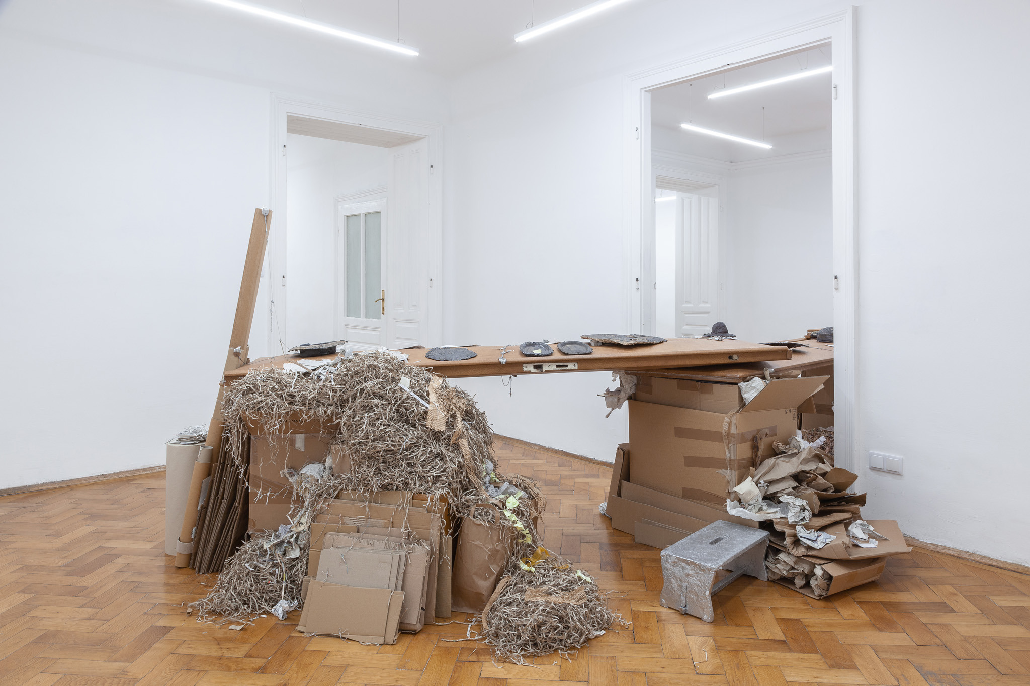 Birke Gorm & Hannah Heilmann, down on the cloth like a thunder shower, 2024, installation view, Loggia, Vienna
