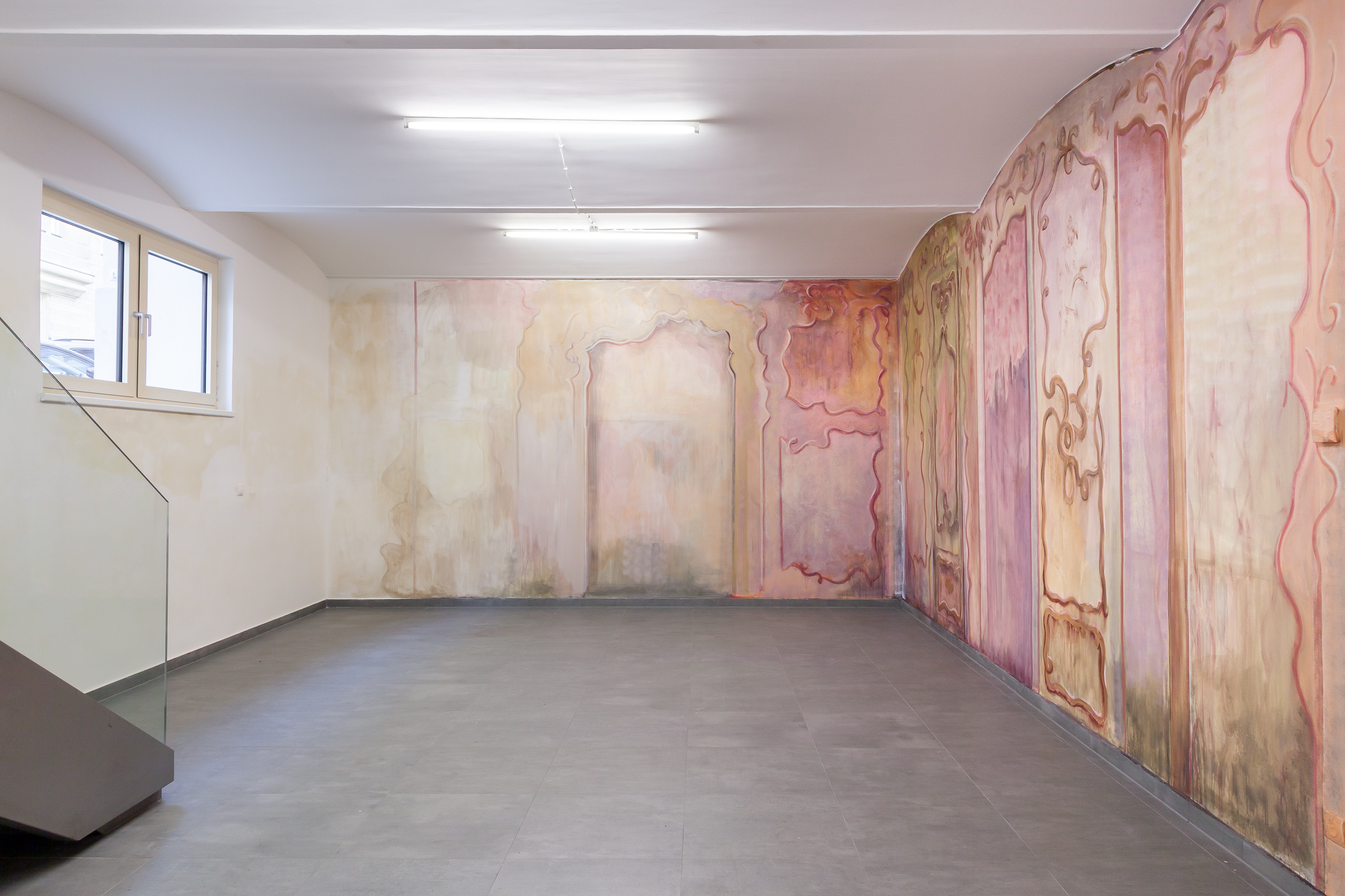 Conversation Piece, 2025, Site-specific painting installation, acrylic and pigment on wall. Variable dimensions. Photo: Flavio Palasciano. Courtsy of the Artist and VIN VIN Vienna / Naples.