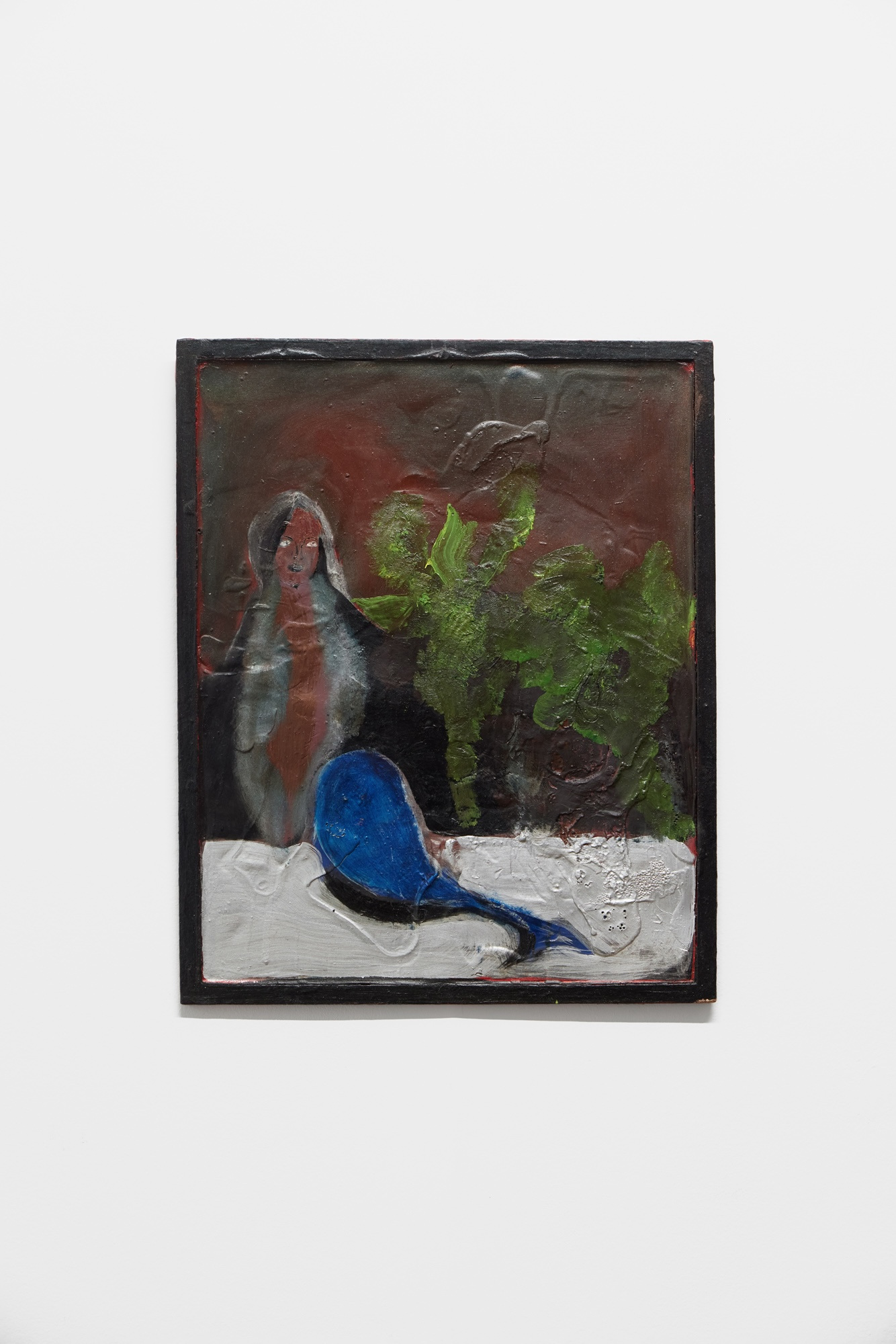 Inès di Folco Jemni, Herencia, 2025, oil and wax on wood, 52 × 42 × 1 cm. Courtesy of the artist and Crèvecœur, Paris.