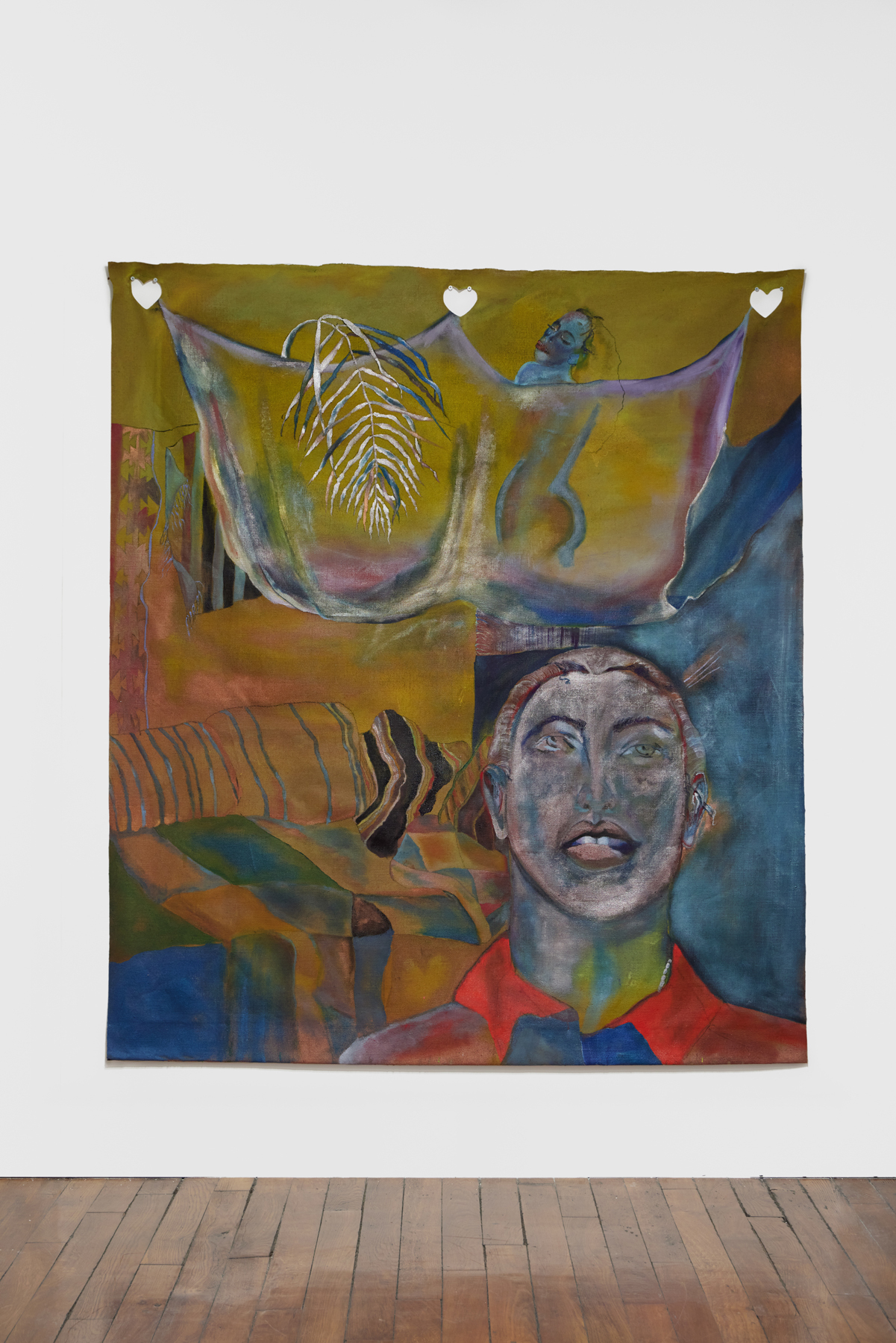 Inès di Folco Jemni, Devotio moderna, 2025, oil and charcoal on canvas, 204 × 180 cm. Courtesy of the artist and Crèvecœur, Paris.
