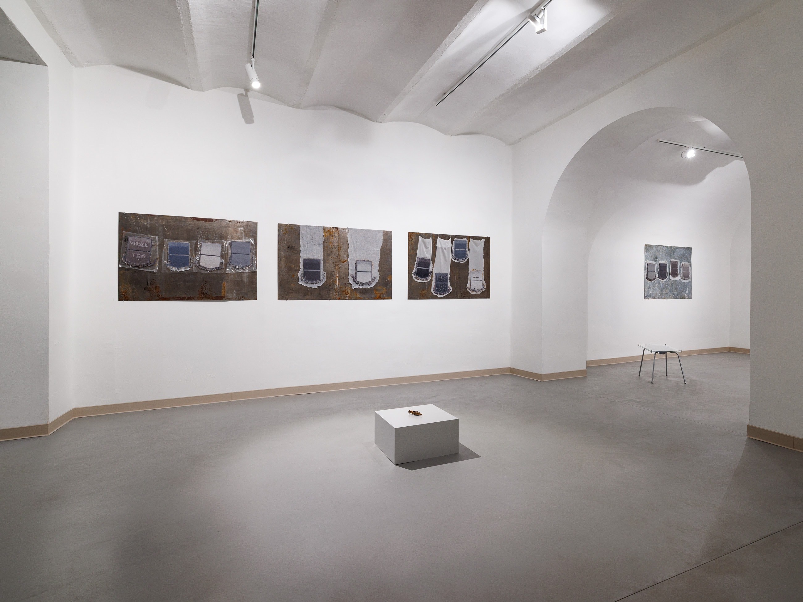 Works from the serie: Bodies, 2023-2025, dryer filters, steel, variable dimensions, photo: Szymon SokoĆowski