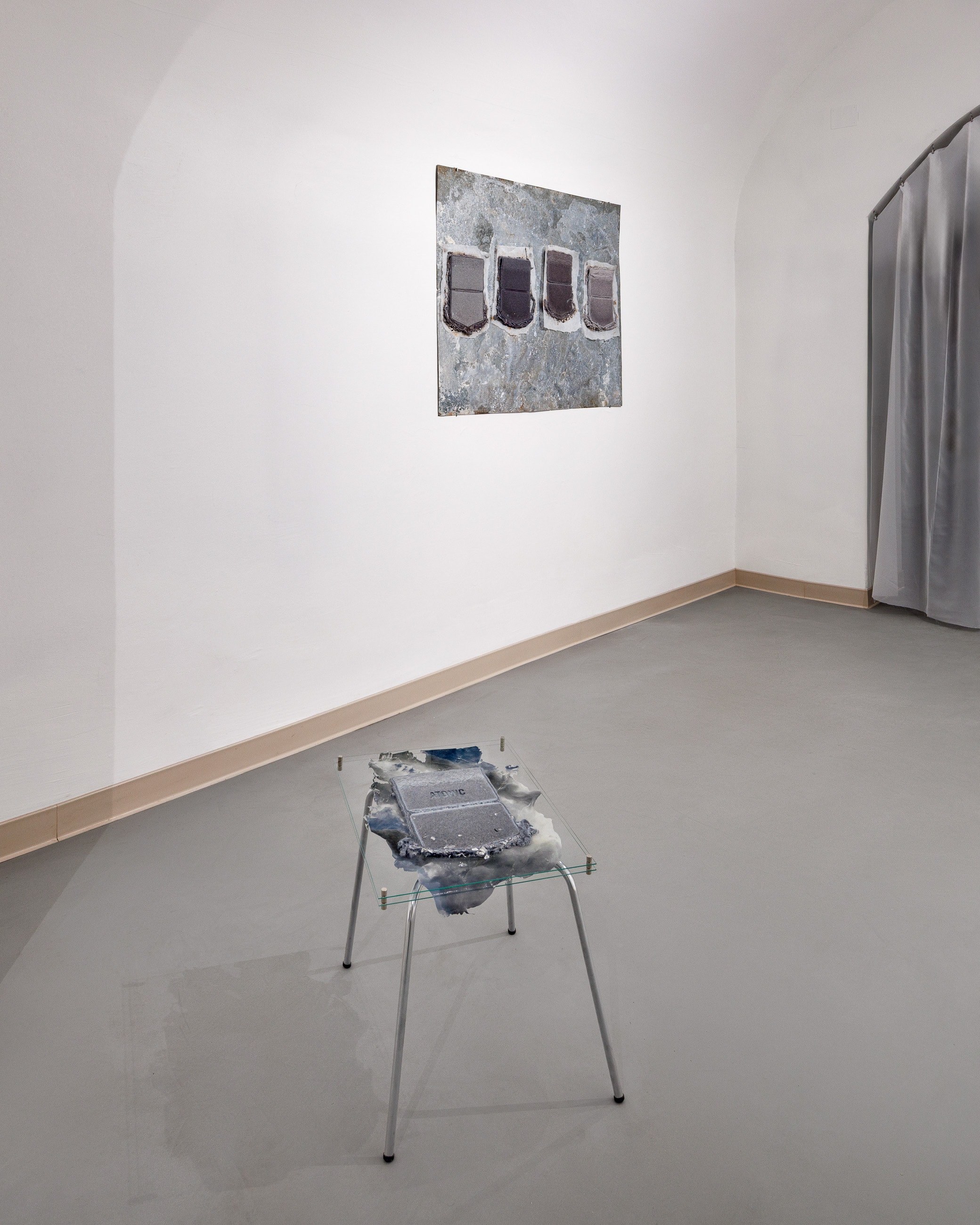Works from the serie: Bodies, 2023-2025, dryer filters, steel, variable dimensions, photo: Szymon SokoĆowski