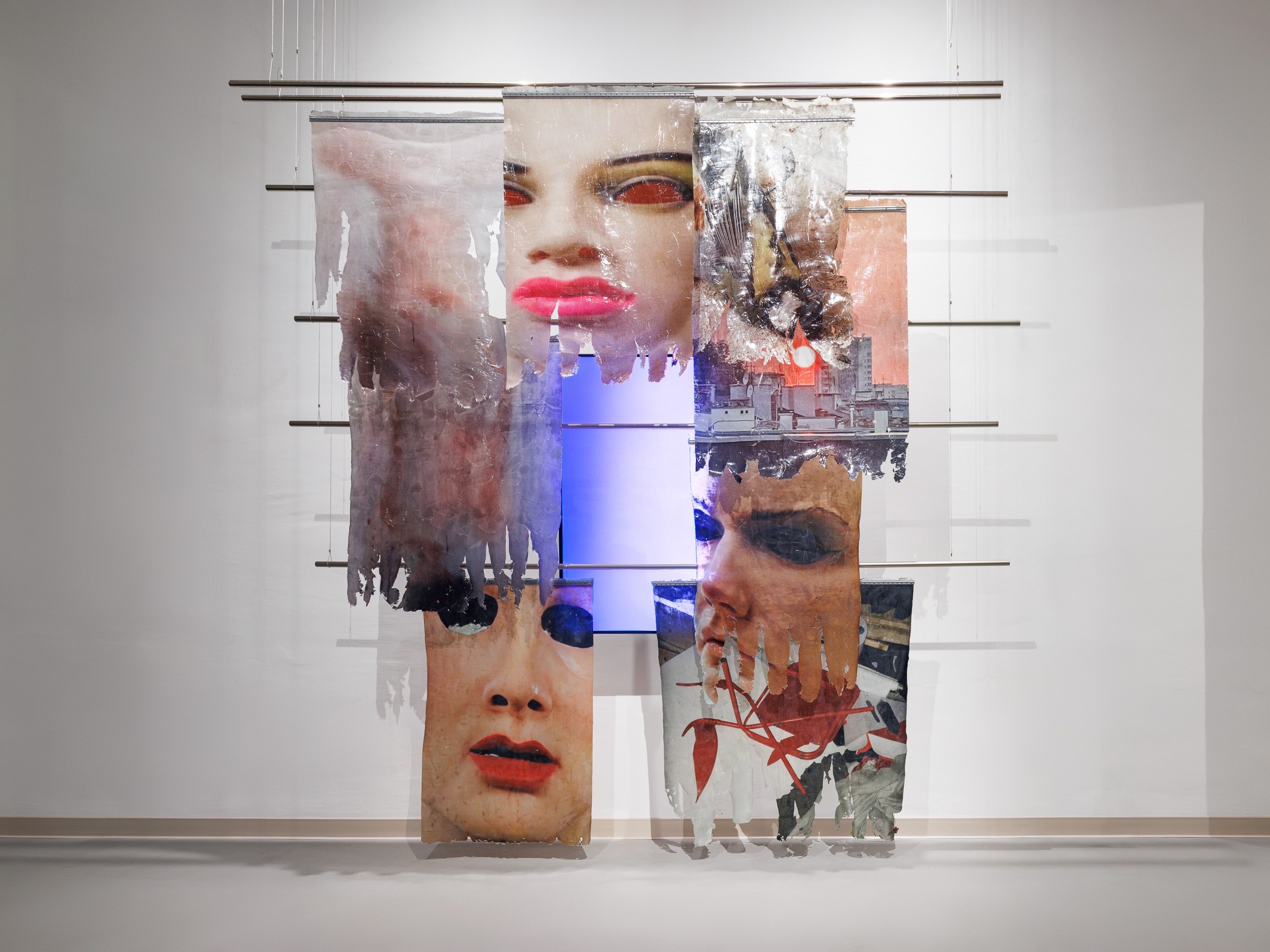 Love and Hangover, 2024, thermoplastic imprints, video with sound, 300 x 200 cm