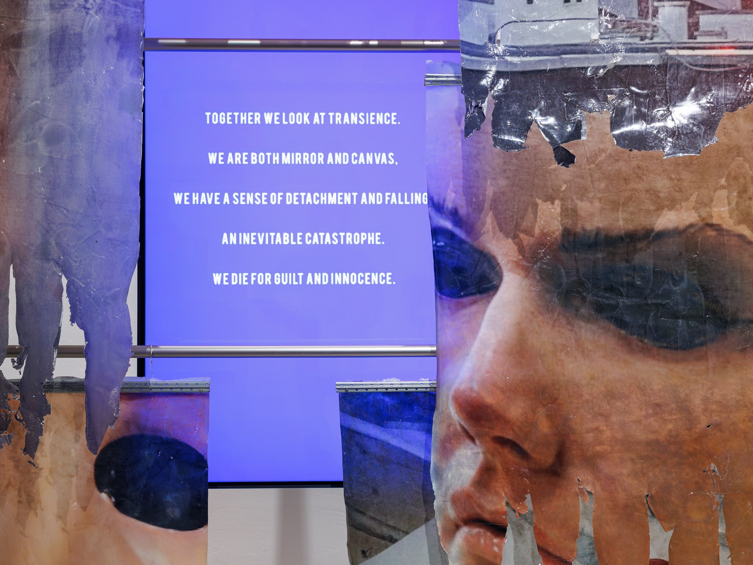 Detail of Love and Hangover, 2024, thermoplastic imprints, video with sound, 300 x 200 cm