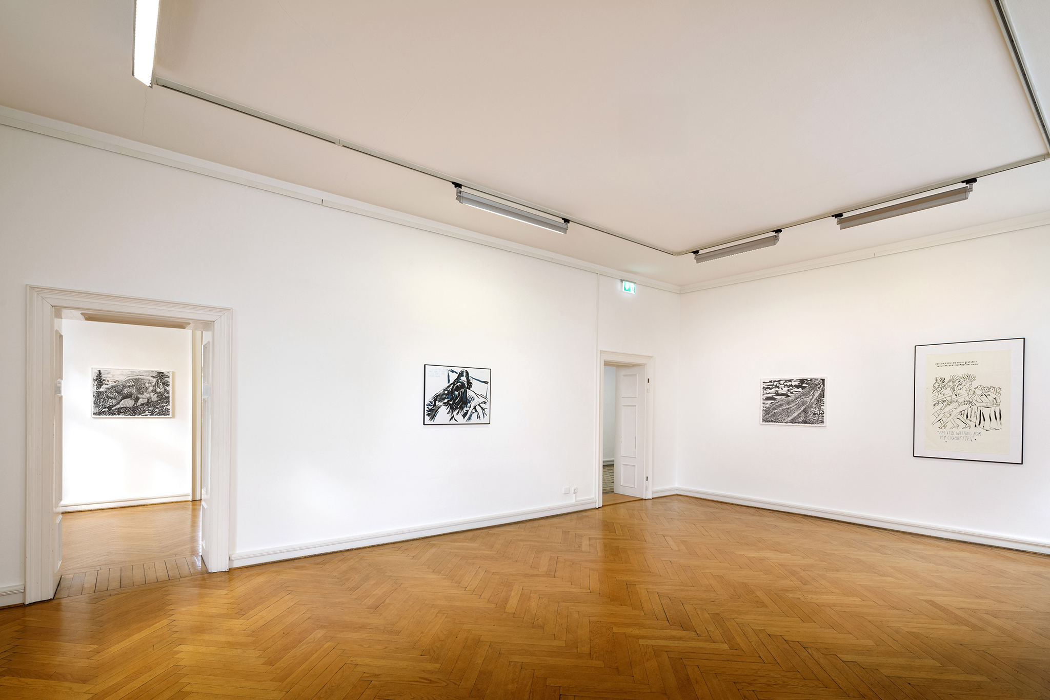 Raymond Pettibon & John Newsom, The Seven Deadly Sins and The Seven Heavenly Virtues, exhibition view 2025, Kebbel Villa, Schwandorf