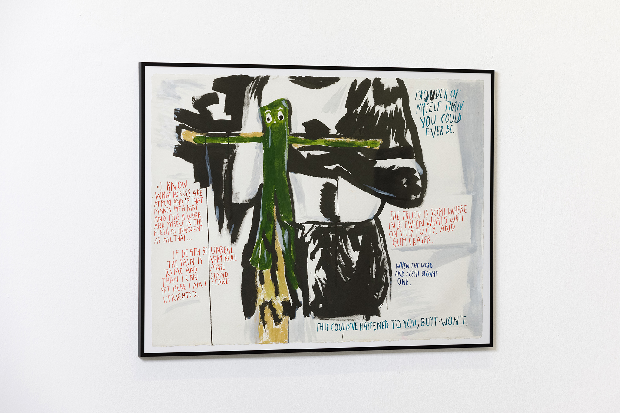 Raymond Pettibon, Pride, ink, graphite and acrylic on paper, 22 ÂŒ Ă 30 in., exhibition view 2025, Kebbel Villa, Schwandorf