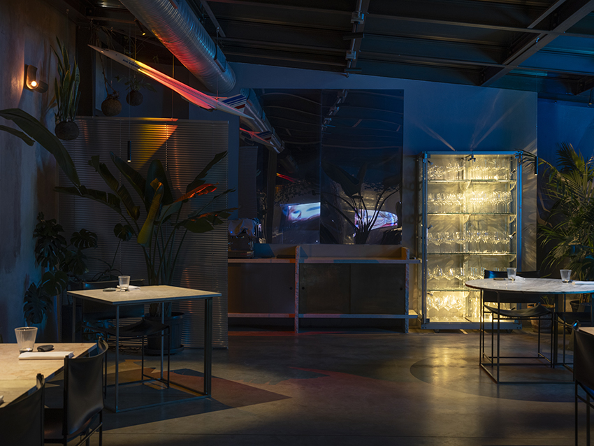 Dr. Barry & Ms. Hyde, Nighttime installation view