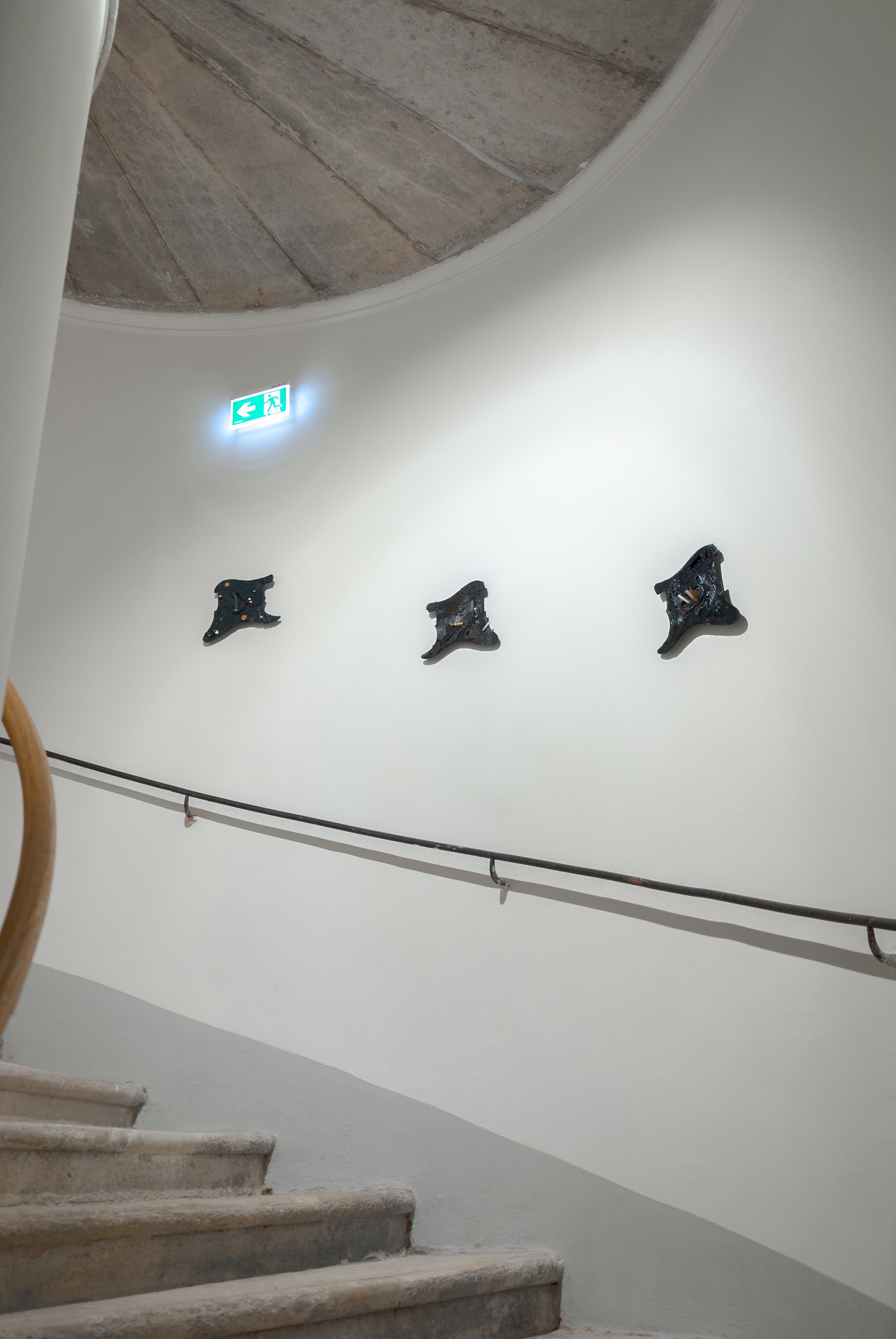 Joakim Hyldebrandt, Untitled idol 1, Untitled idol 2 & Untitled idol 3, 2025, Wood, oil paint, cigaret, pill, sugar, star, coin, glitter, 28 x 22 cm