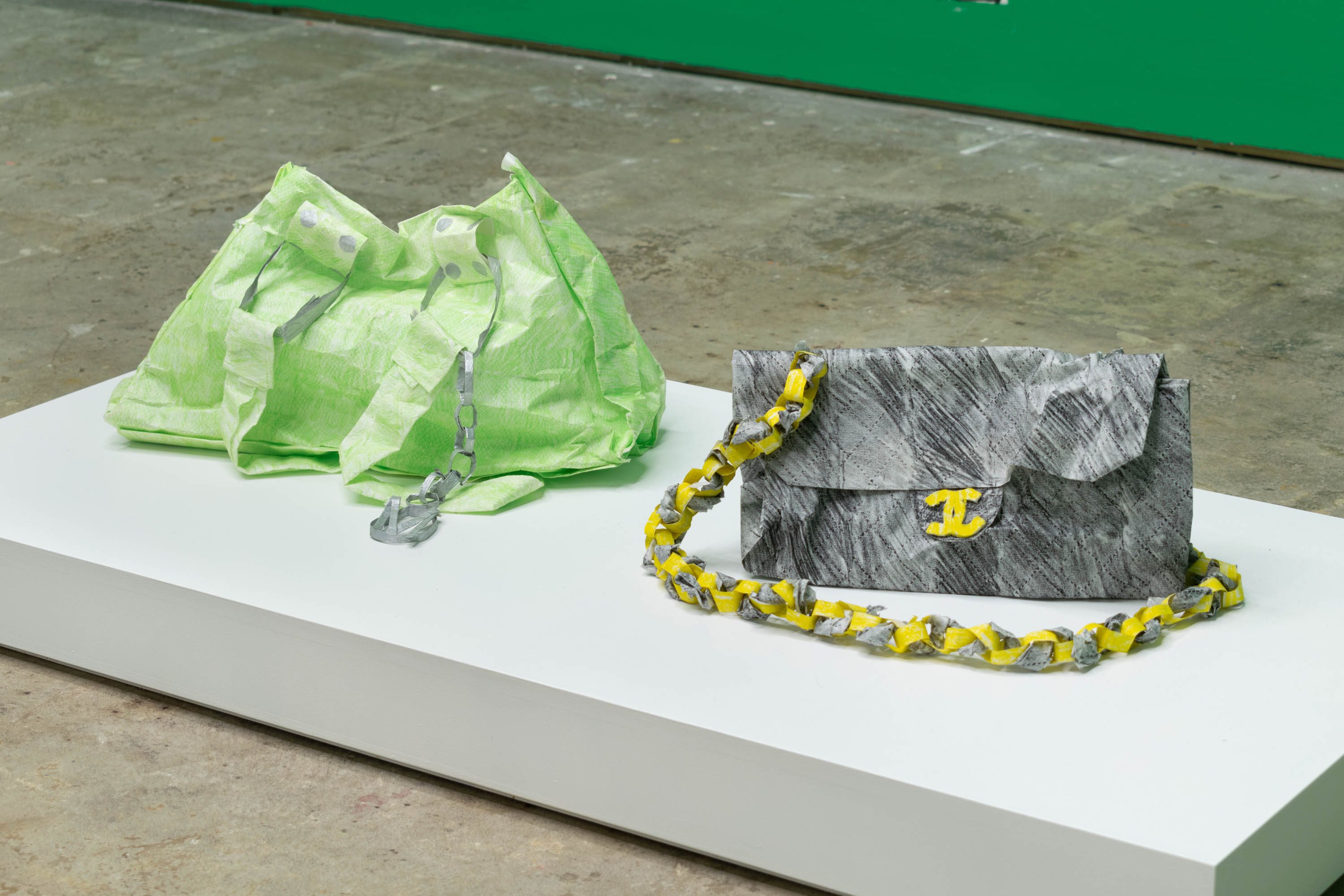 L-R Michael Kors, Chanel – Cecilia Sargent, Wax pastel on Chinese rice paper, dimensions variable, 2024