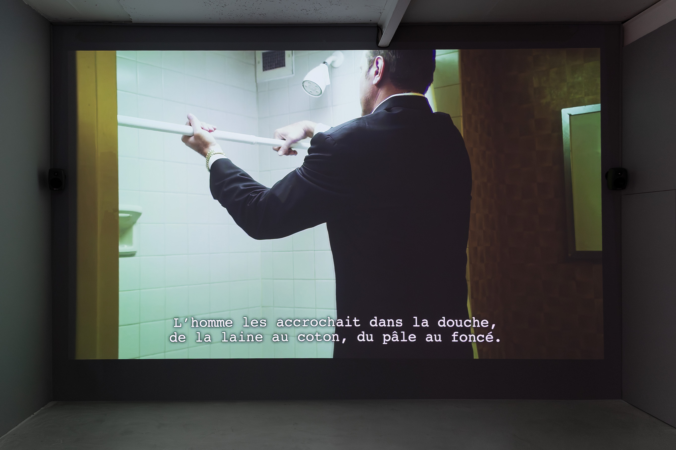 Omer Fast, "5000 Feet Is the Best", 2011, Installation view "The Gospel", Harlan Levey Projects, Brussels, 2025. Photo credit Adriaan Hauwaert Courtesy of the artist & Harlan Levey Projects.