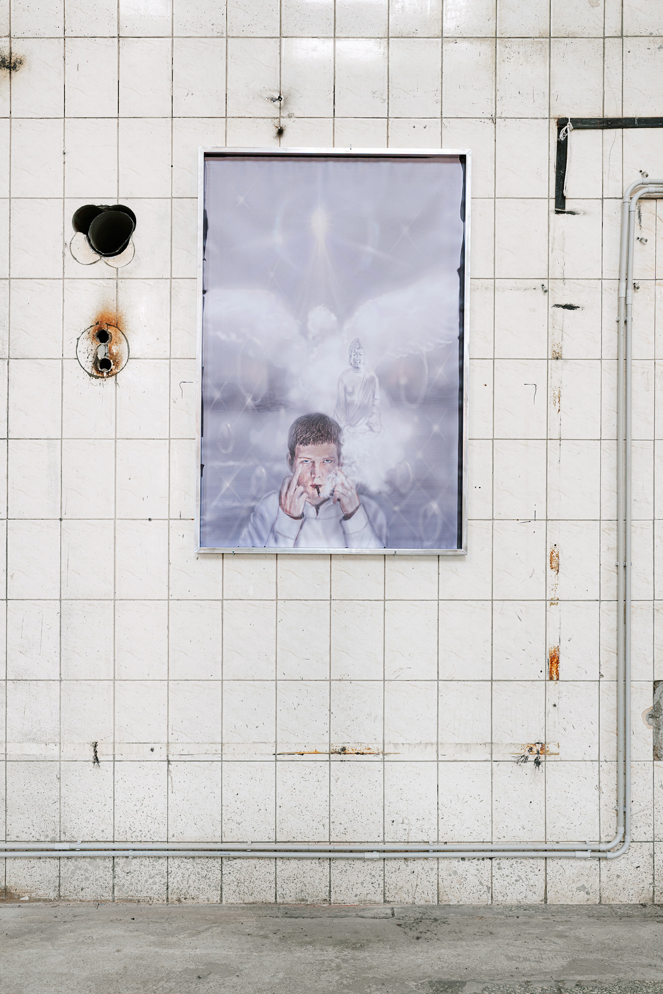 Sasha Lemish, âSad Boysâ, 2025, digital painting, digital print, epoxy resin, metal, 101 x 150 cm