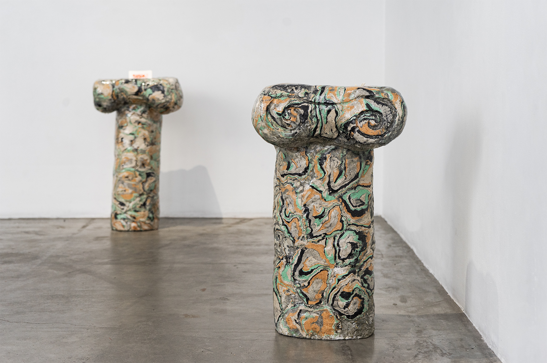 Columns (x2). Scagliola, mixed media. .4 x .4 x .7 m 2025 . Photo: Anna Mari Liivrand