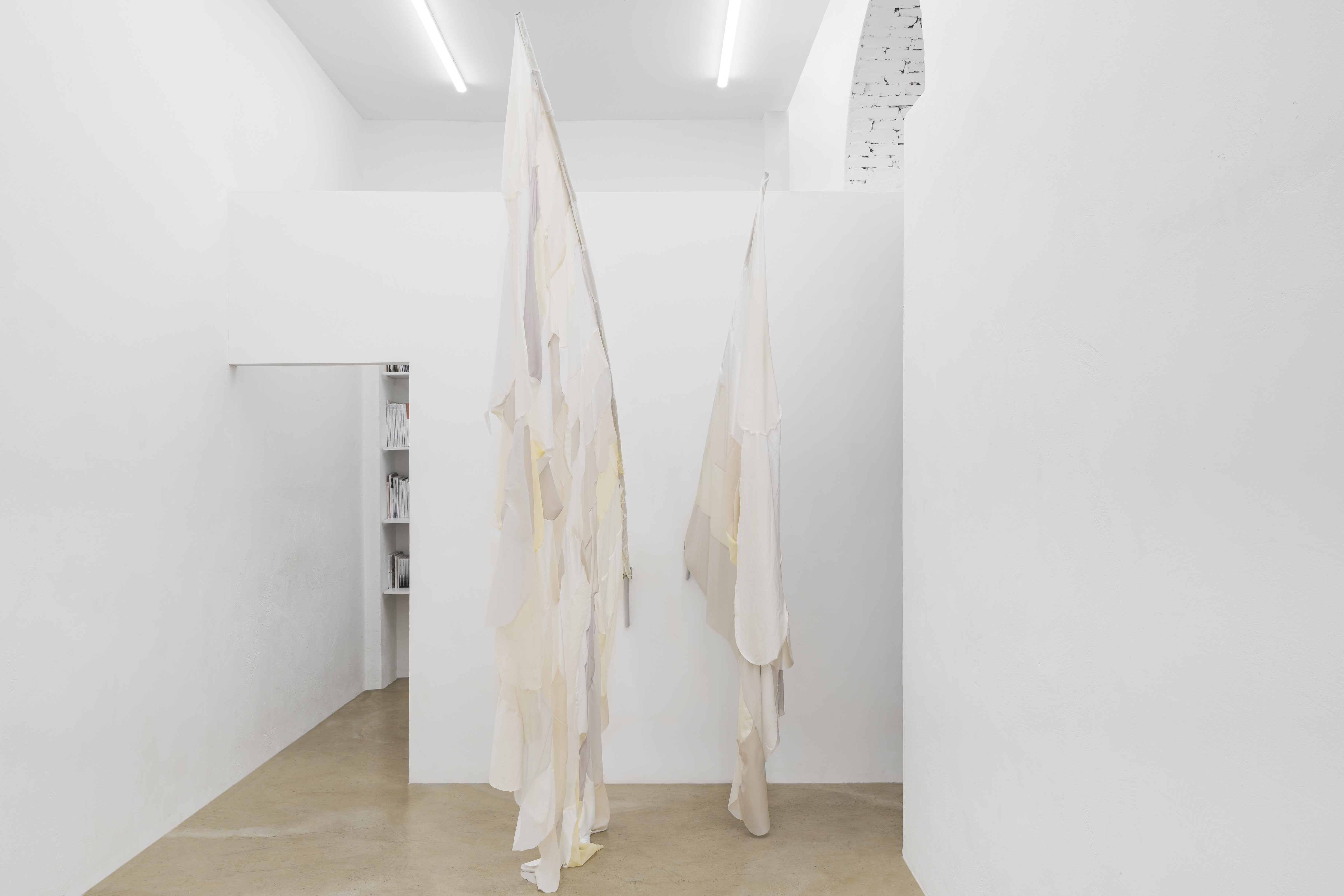 Matteo Nasini, True love will find you in the end, 2025, Fabrics, thread, PVC, 270x240 cm and Matteo Nasini, True love will find you in the end, 2025, Fabrics, thread, PVC, 180x220 cm
