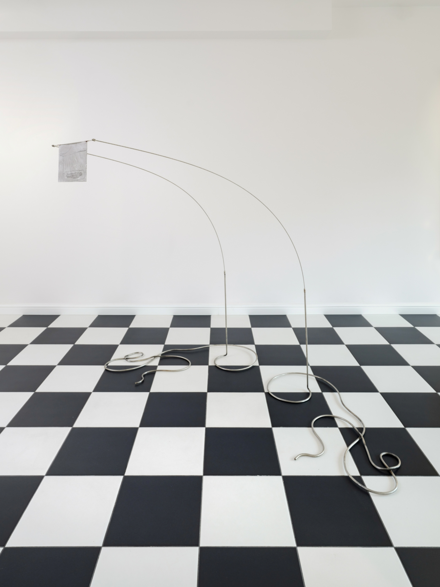 Kinga Dobosz, „Remember That Film Pi from 1998?”, 2025, stainless steel, pencil on paper, variable dimensions