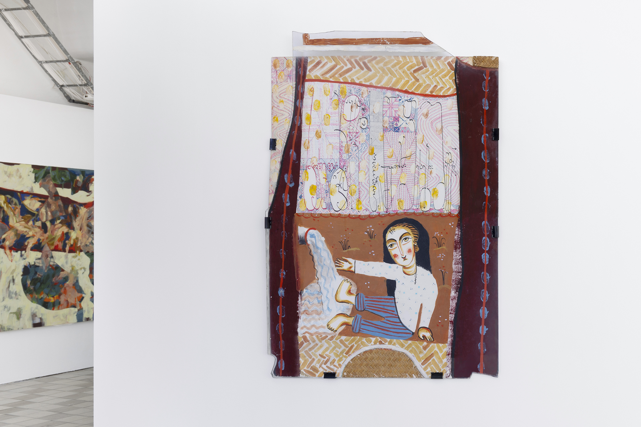 Lasha Kintsurashvili, Summer at the Spring, 1993, Egg Tempera on Organite, Straw, Glass, Artist Frame, 79x50 cm. Photo Credit - Johan Osterholm, Konsthall C