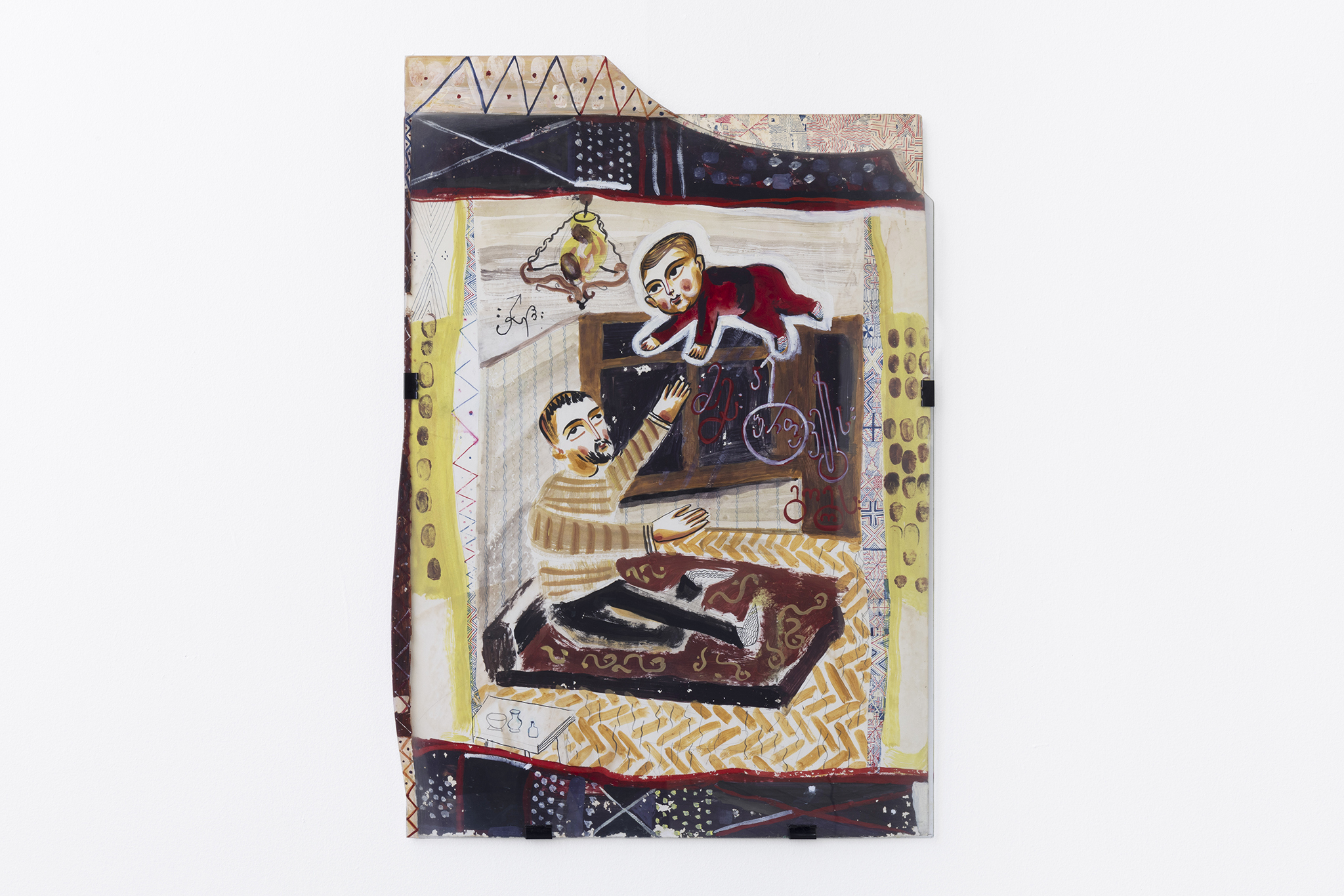 Lasha Kintsurashvili, Father is Dandling Daughter, 1993, Paper, China Ink, Egg Tempera, 76x50 cm. Photo Credit -Johan Osterholm, Konsthall C