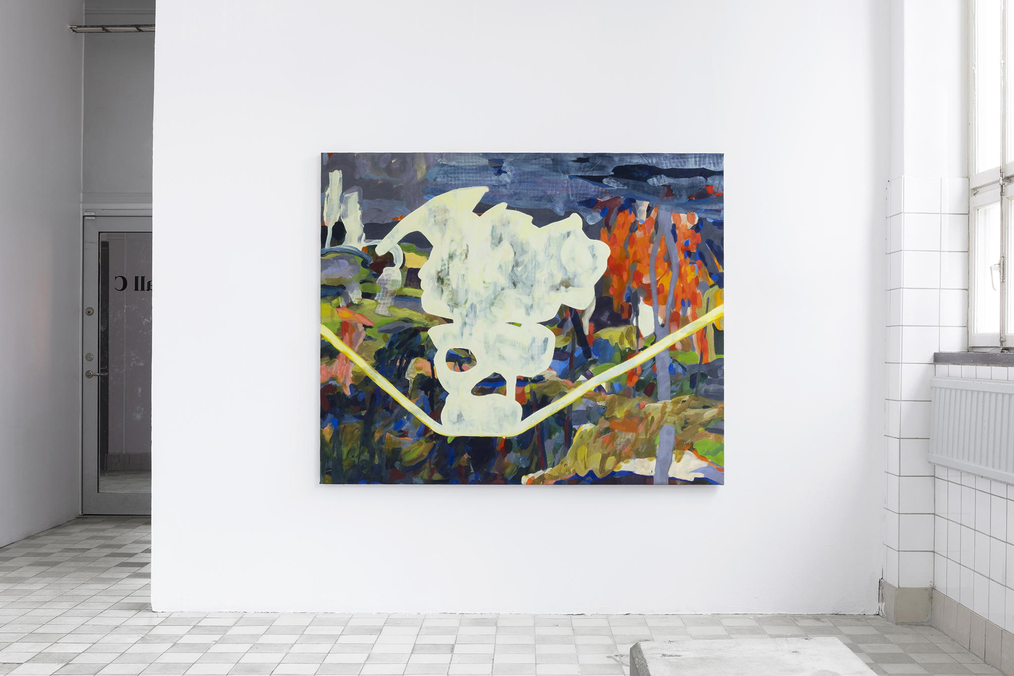 Nina Kintsurashvili, Rising, 2025, Oil and Gesso on Unprimed Canvas, 140x180 cm. Photo Credit -Johan Osterholm, Konsthall C. Photo Credit - Johan Osterholm, Konsthall C
