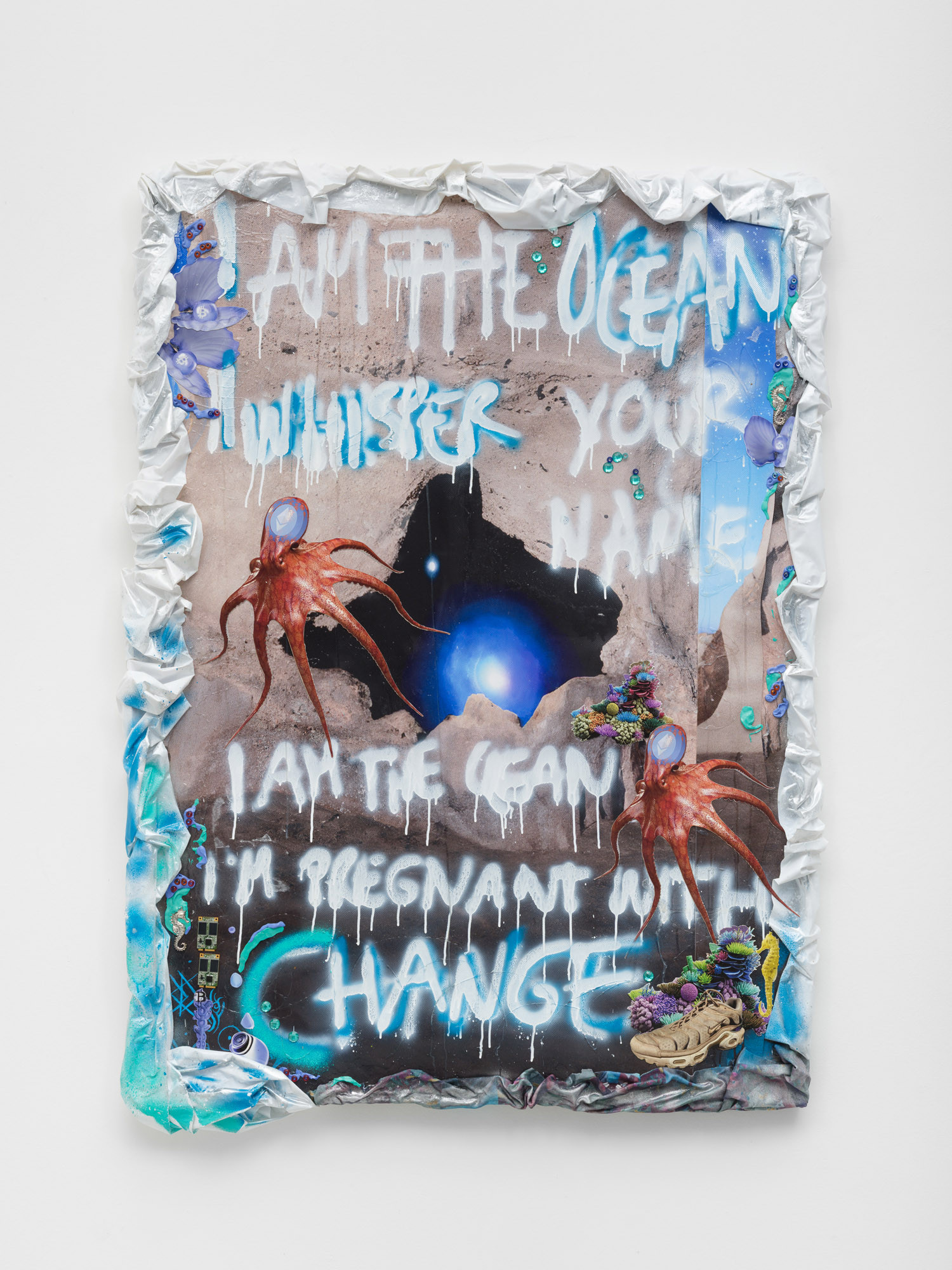 Anna Ehrenstein I am the Ocean, 2024 Gouache, acryl on canvas, Fabric 155 x 125 cm
