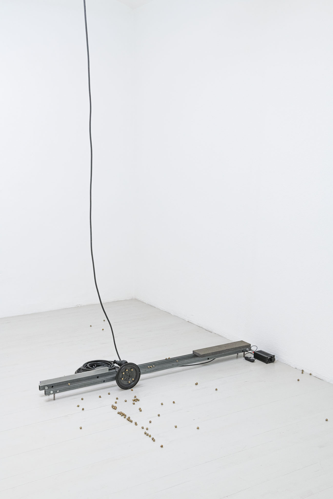 Julian Siffert, 'placeholder (o o o o o)', Steel, Aluminum, MDF, Bells, Loudspeaker, MP3 Player, Amplifier, 151 x 17 x 16 cm, 2023/25